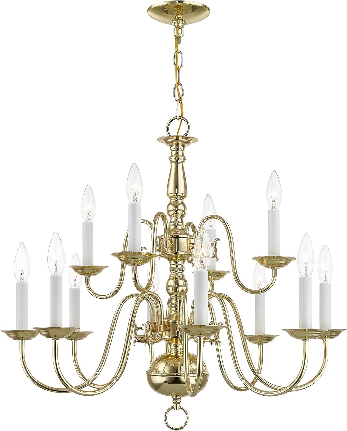 Williamsburgh Polished Brass 12-Light Colonial Chandelier