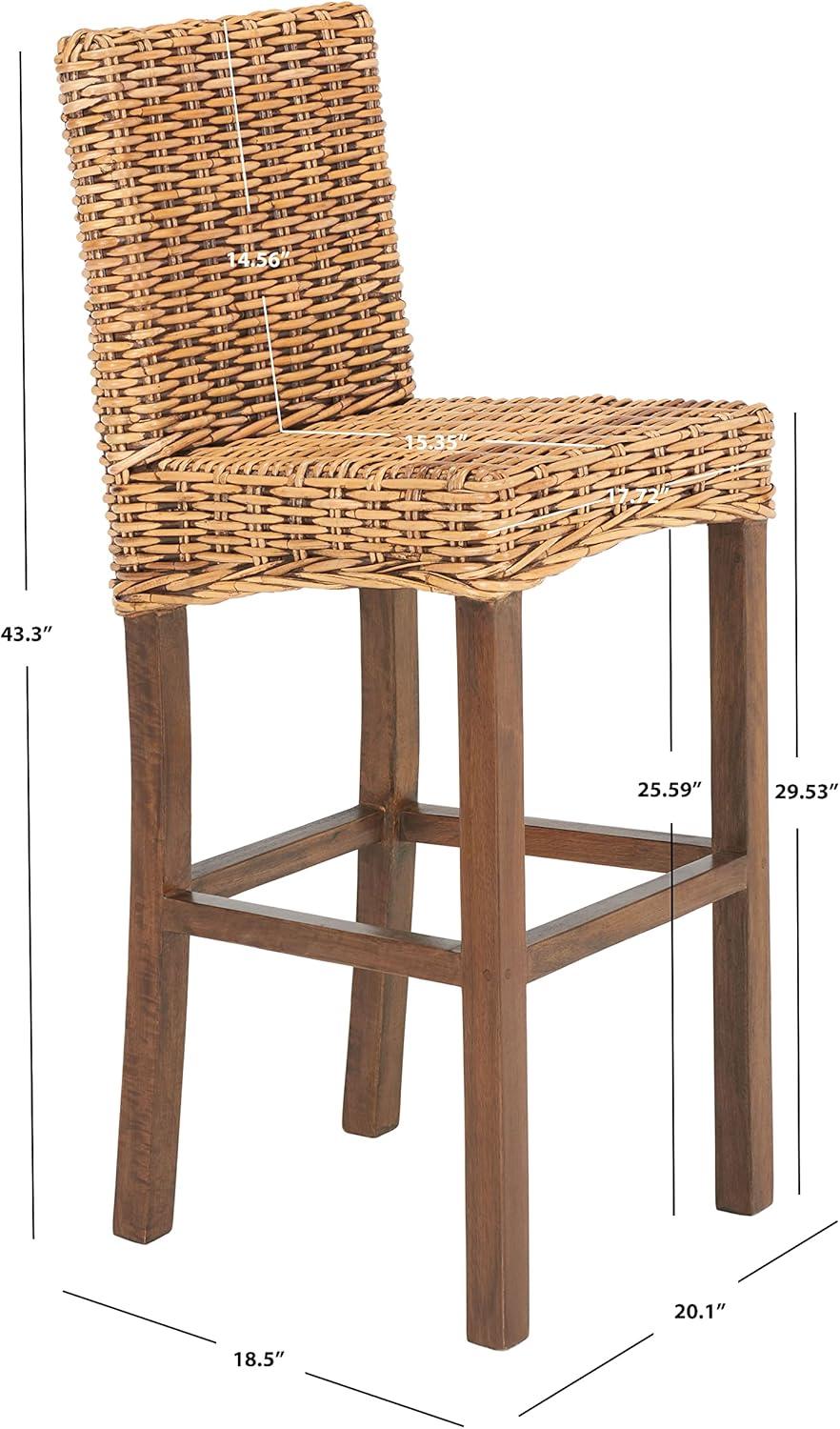 Tobie Rattan Bar Stool - BST6500 - Honey Brown Wash/Antique Brow - Safavieh