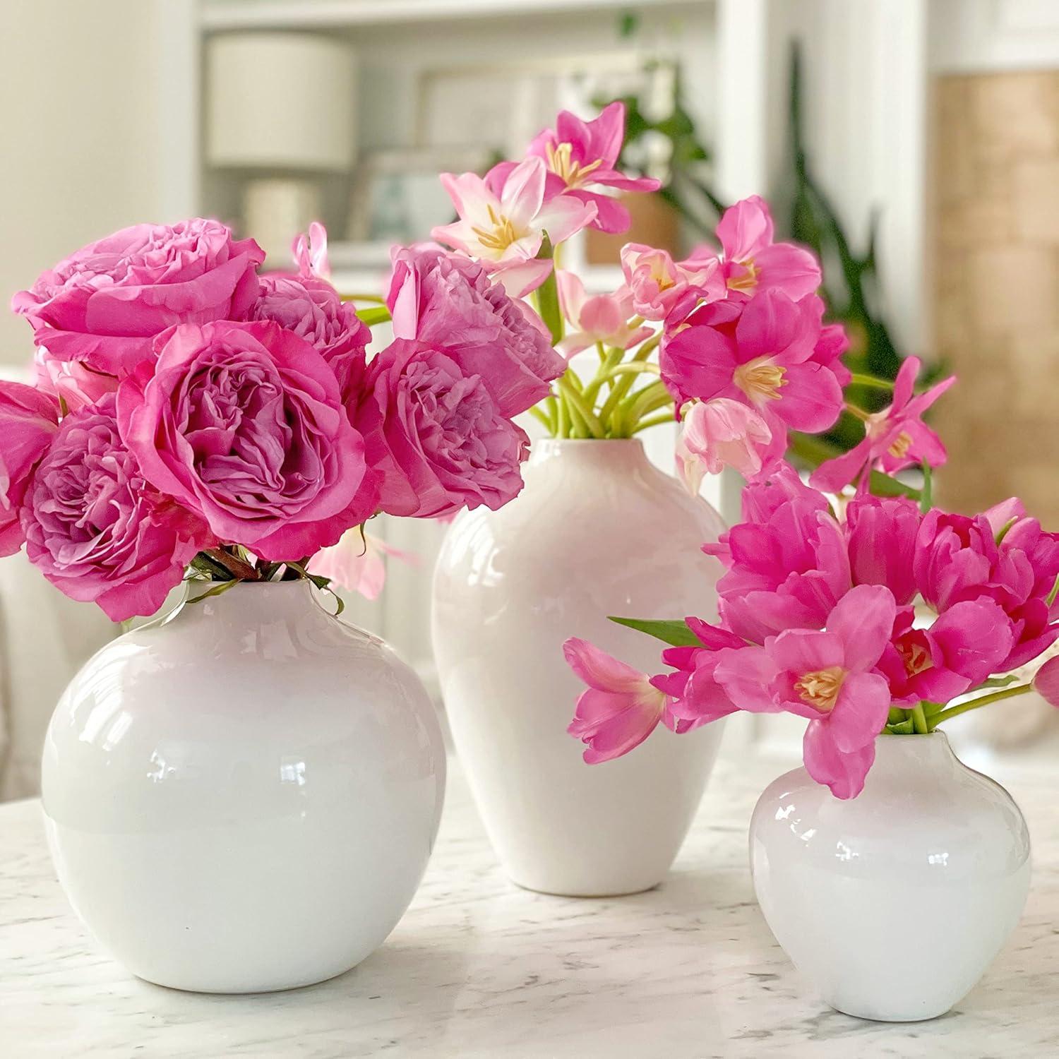 Willowy 10 Inch Elegant Glossy Porcelain Vase - White Ceramic Vase, Large Ceramic for Vases Home Decor, Tall White Decorative Vases for Pampas Grass