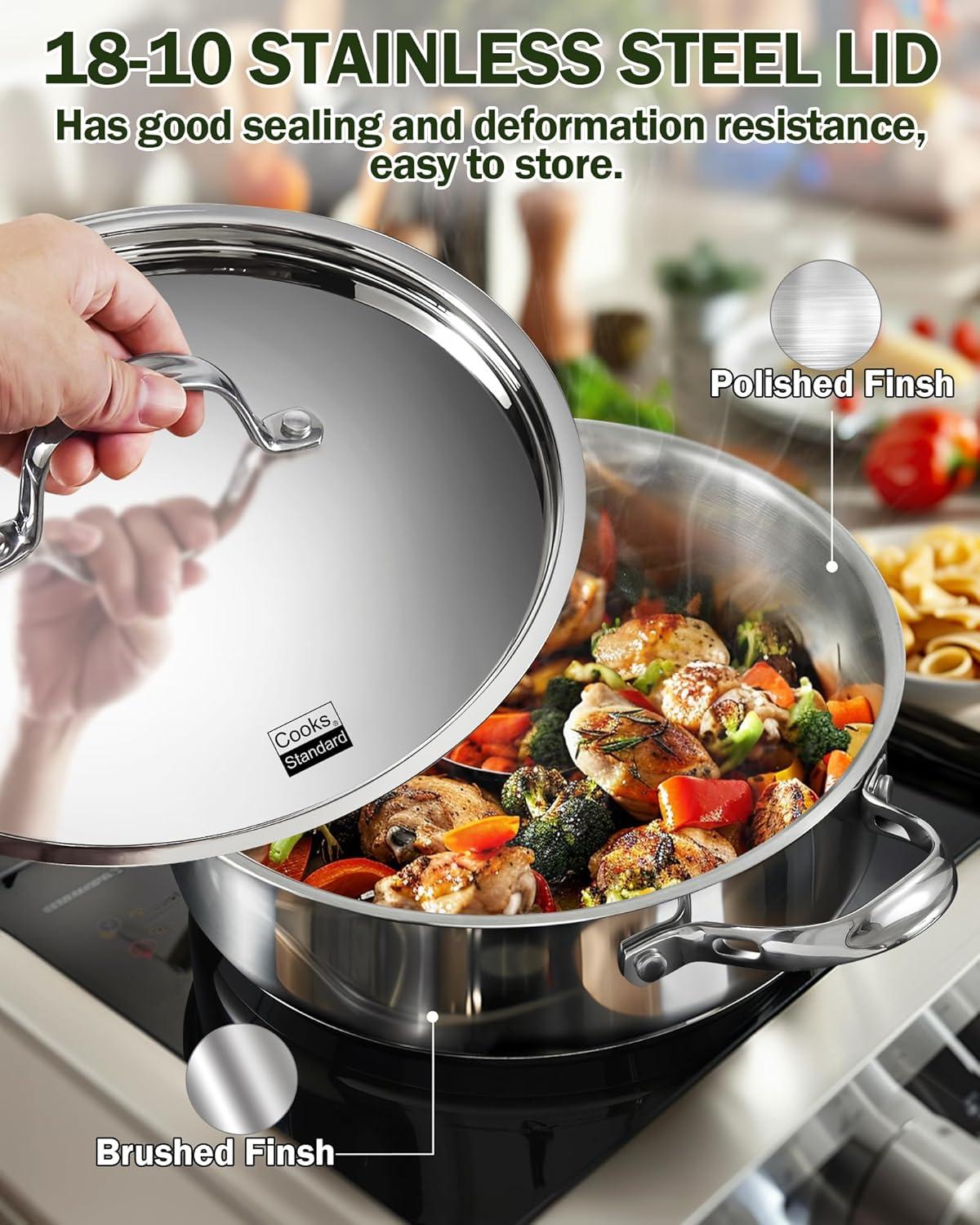 4-Quart Silver Stainless Steel Deep Sauté Pan with Lid