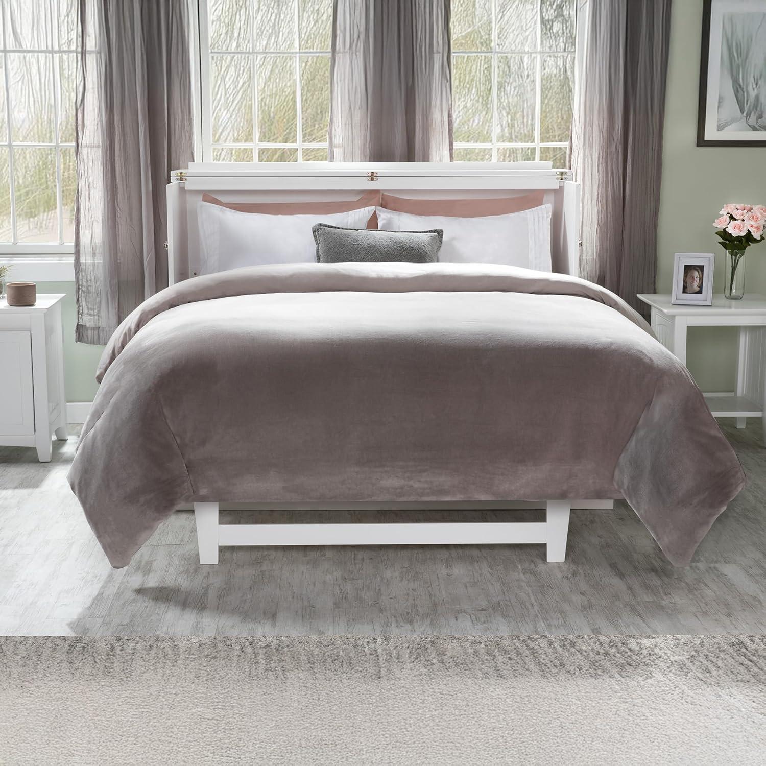 Queen Deerfield Murphy Bed Chest with Charging Station White - AFI: Space-Saving, Fold-Out Mattress, Elegant Design