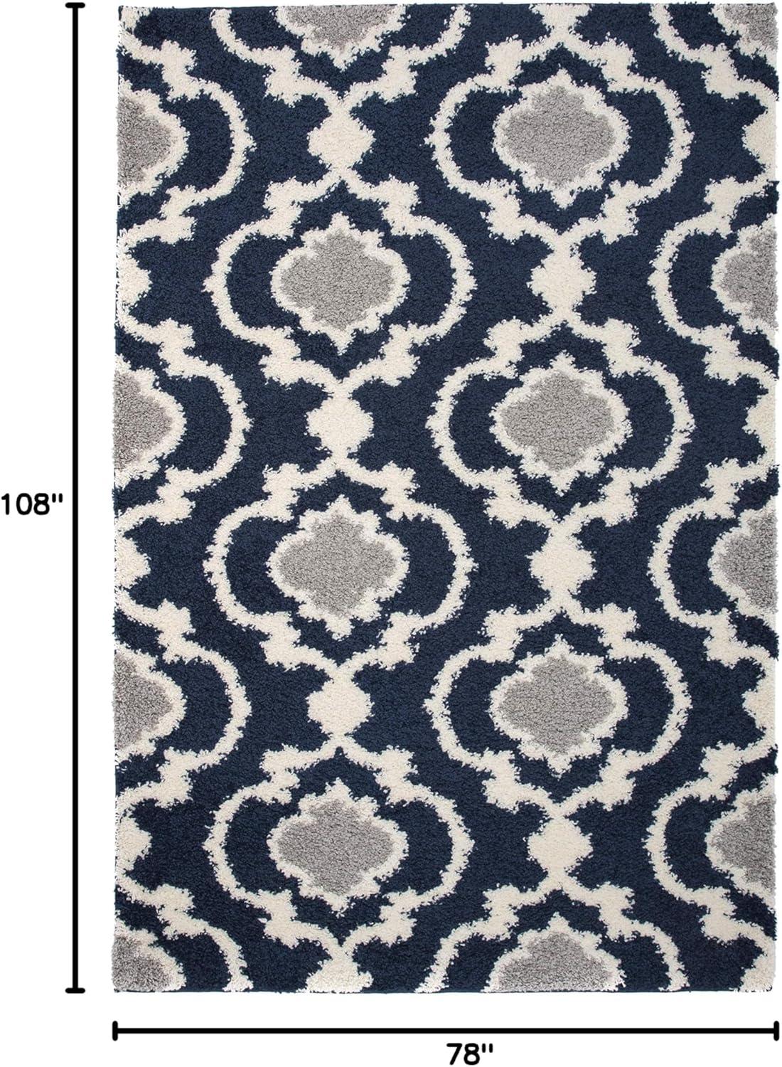World Rug Gallery Cozy Moroccan Trellis Shag Area Rug - Navy 6'6" x 9'
