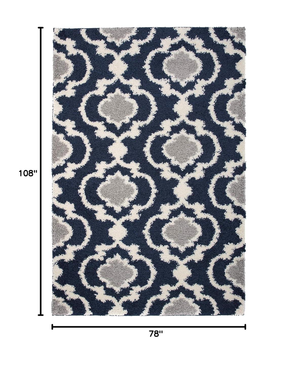 World Rug Gallery Cozy Moroccan Trellis Shag Area Rug - Navy 6'6" x 9'