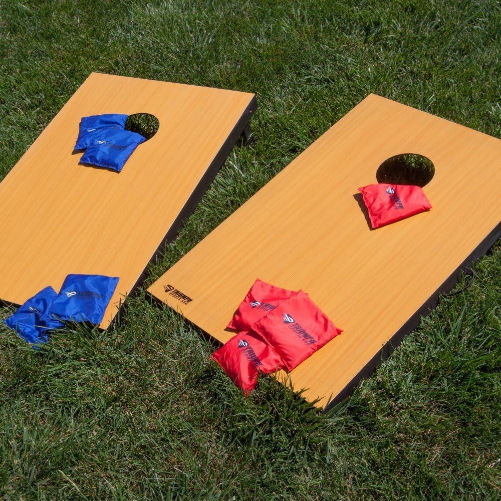 Triumph Tournament Bean Bag Toss Game with Two Wooden Portable Game Platforms on Foldable Legs and Eight Toss Bags