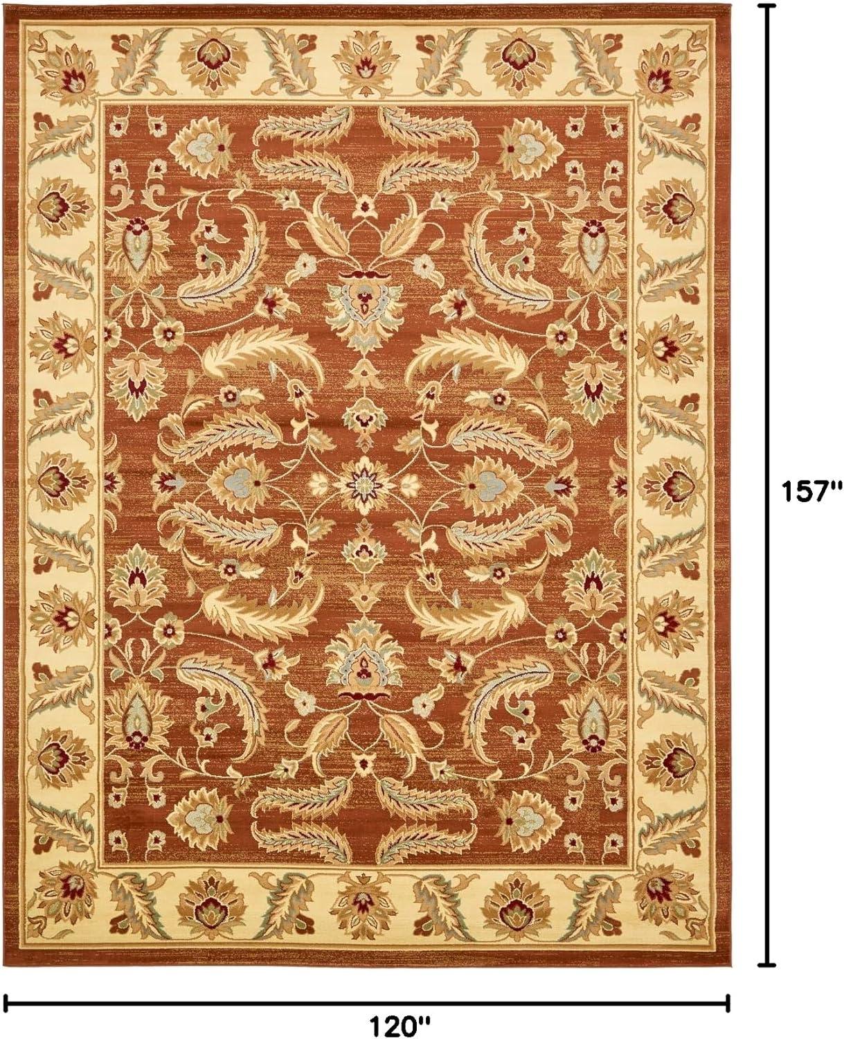 Brick Red Floral Synthetic Rectangular Area Rug, 10 ft x 13 ft