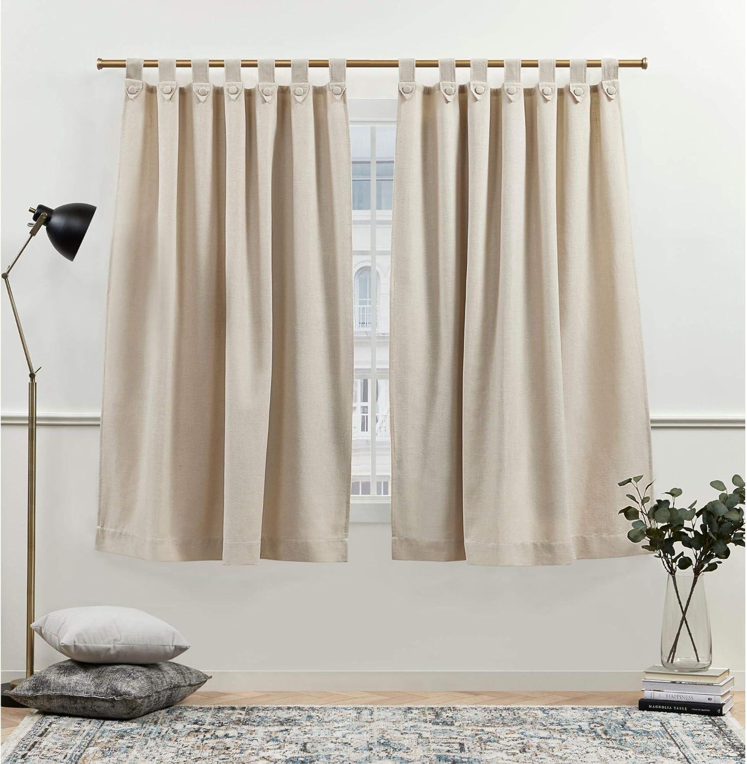 Natural Cotton Blend Light Filtering Tab Top Curtain Panels