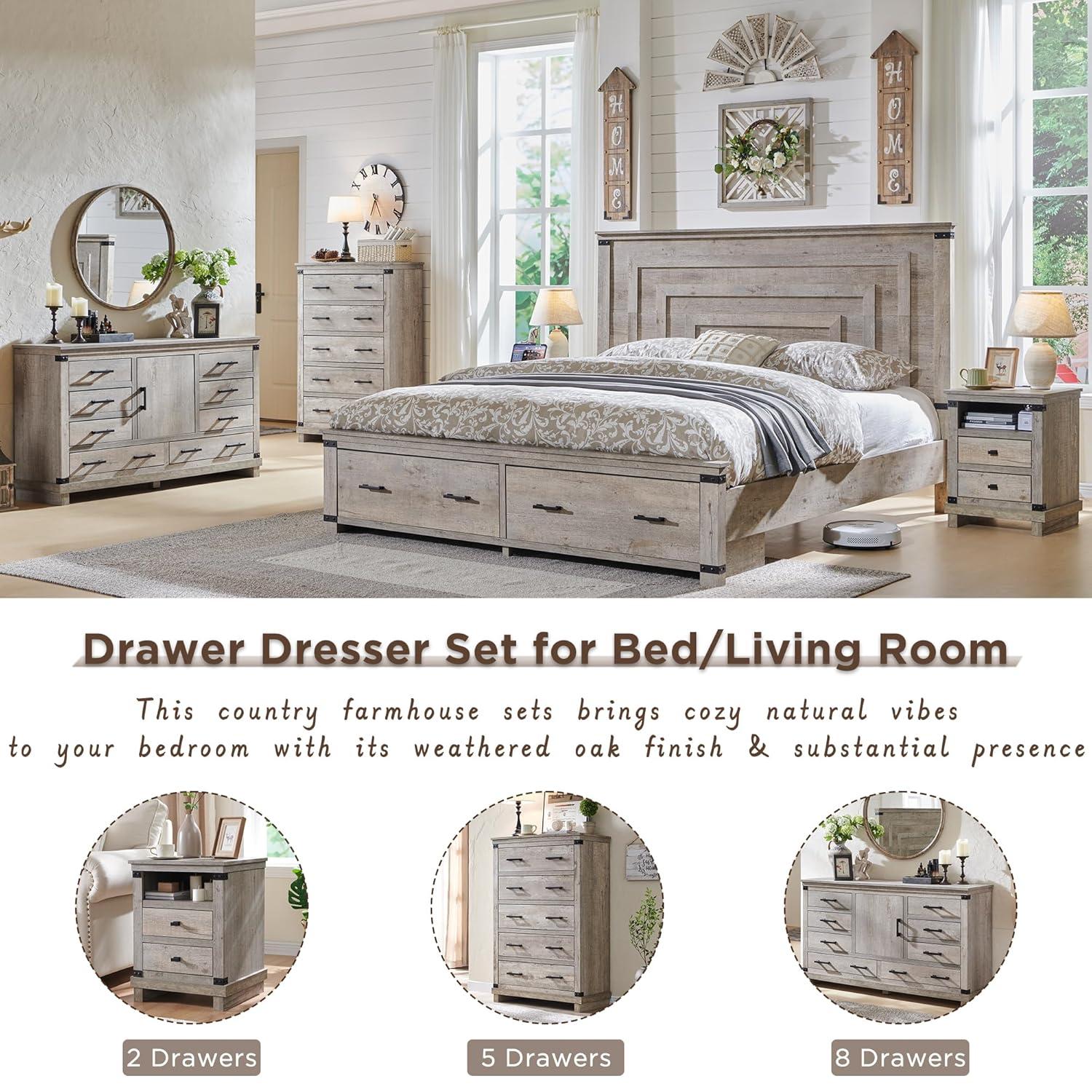 Farmhouse 6 Drawers Dresser, Large Wood Chest of Drawers with Handle for Bedroom, Living Room, Light Rustic Oak