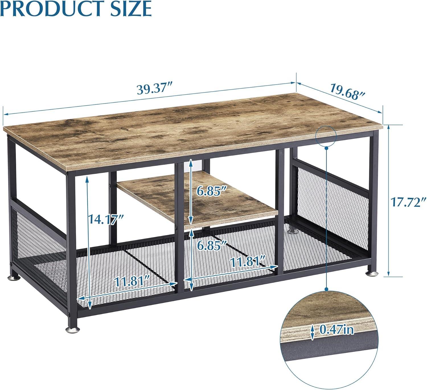 17 Stories Coffee Center Table With Storage For Living Room Office Reception, Industrial Mesh Shelf, 39.4 Inch,