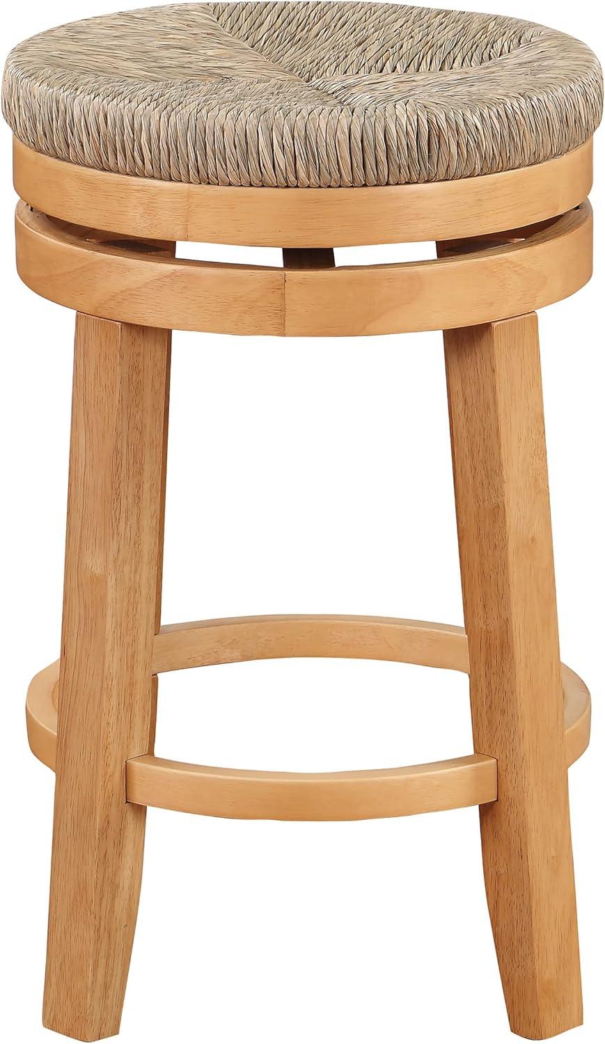 Natural Wood Swivel Counter Stool with Seagrass Seat, 26"