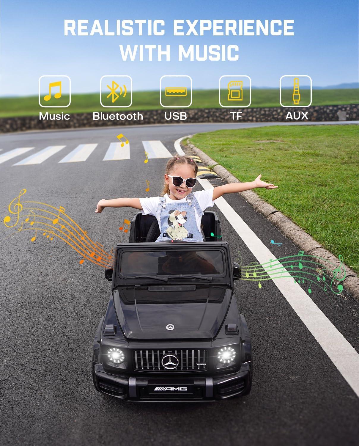 FanttikRide 12V 7Ah Licensed Ride on Car for Kids Ages 3-6, Electric Car Ride on Toys w/Parent Remote, Wireless Music, Suspension System, Ideal Gift to Kids-AMG G63 Large, Black