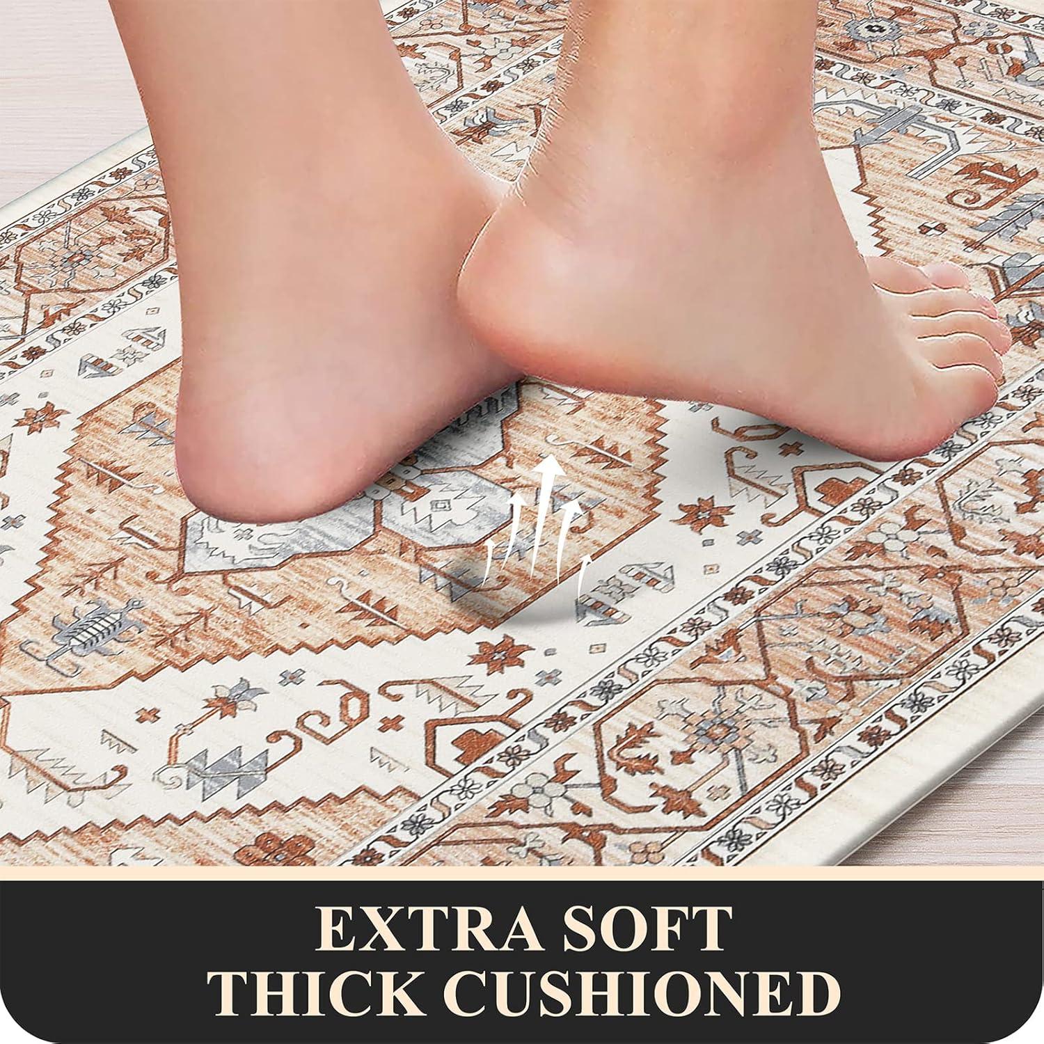 Pauwer Anti Fatigue Kitchen Mats for Floor 2 Piece Set, Cushioned Memory Foam Rug, Non Slip Runner Rug Carpet, Waterproof Sink Area Comfort Standing Mat Laundry Beige