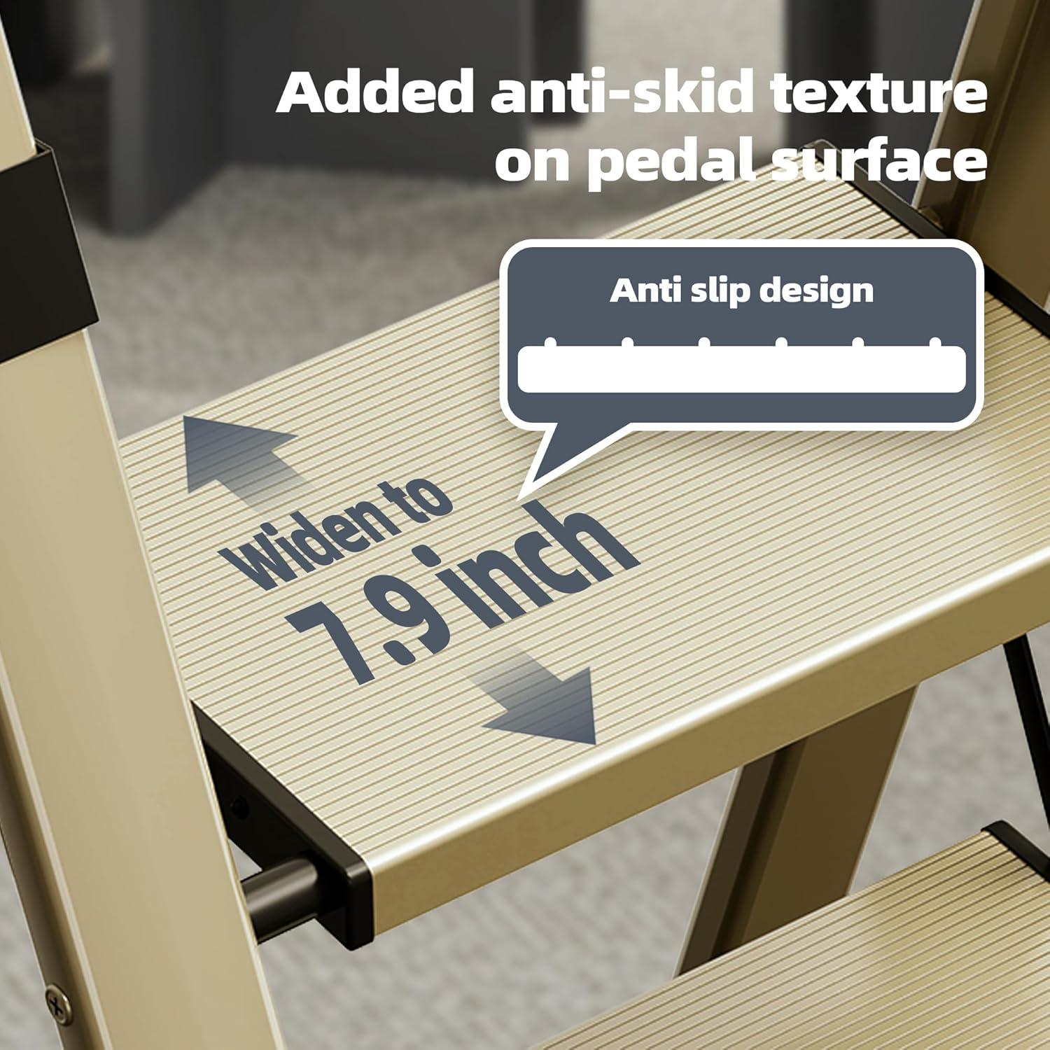 WFX Utility™ 3-Step Foldable Aluminum Ladder With U-Shape Handgrip, Anti-Slip Wide Pedals, 330 Lbs Capacity, Lightweight & Portable For Home, Kitchen, Office