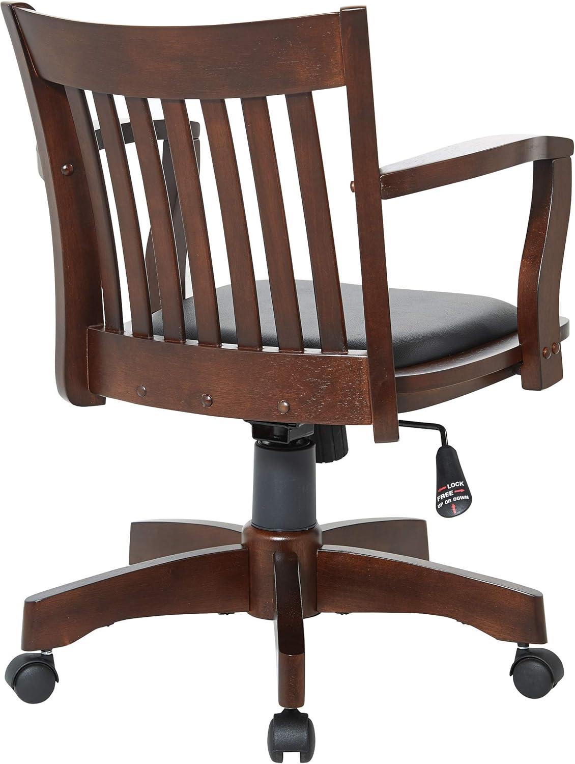 Espresso Wood Banker's Desk Chair with Black Vinyl Seat