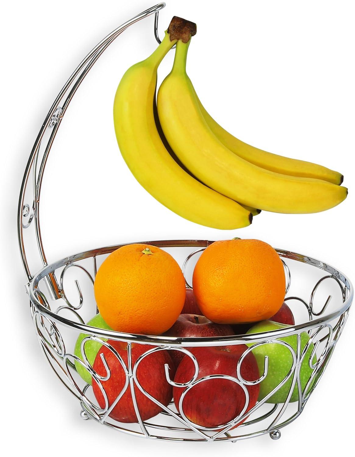 Chrome Finish Fruit Basket Bowl with Banana Hanger