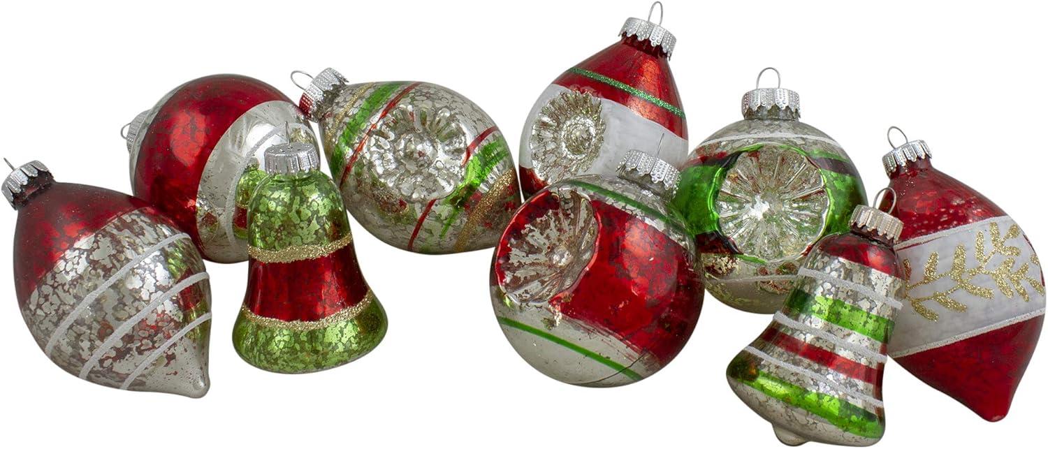 Vintage Red and Green Glass Christmas Ornament Set