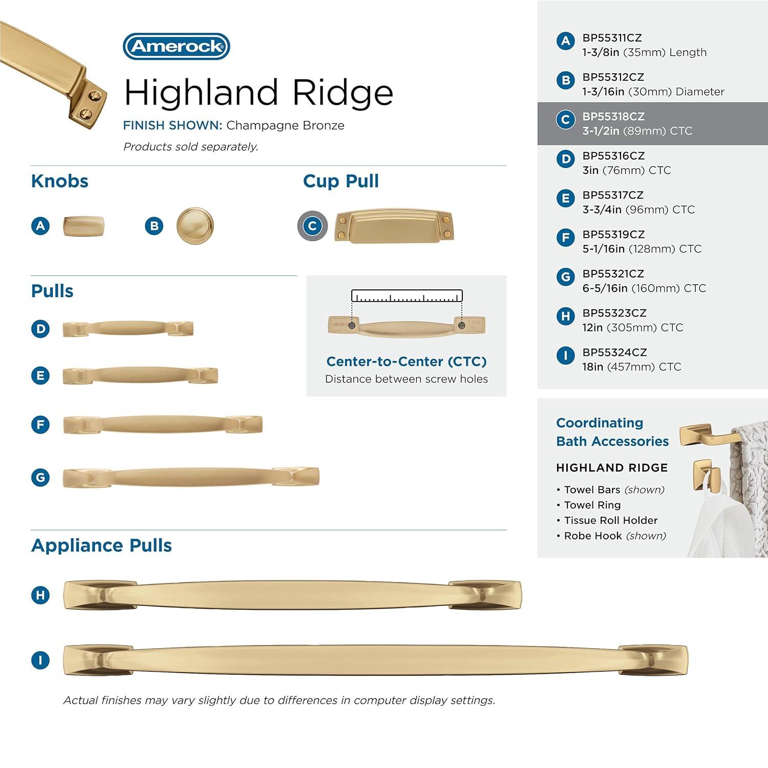 Highland Ridge 3 1/2" Center to Center Cup/Bin Pull