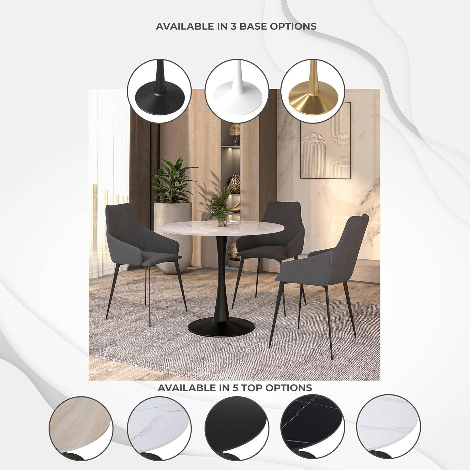 LeisureMod Bristol 31" Round Dining Table – Sintered Stone Top Accent Café Table & Sturdy Steel Black Pedestal Base for Kitchen and Small Spaces