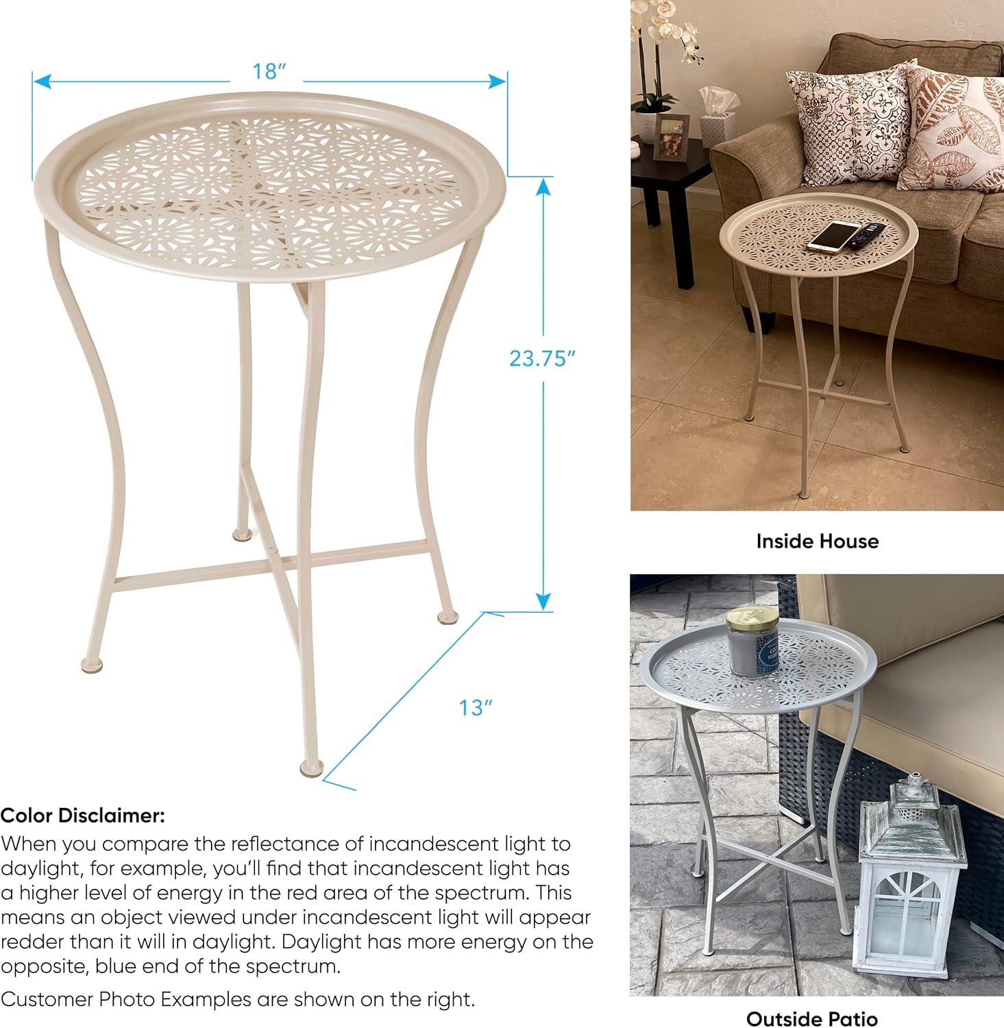 Daisy Patterned Metal Folding Side Table, Off-White