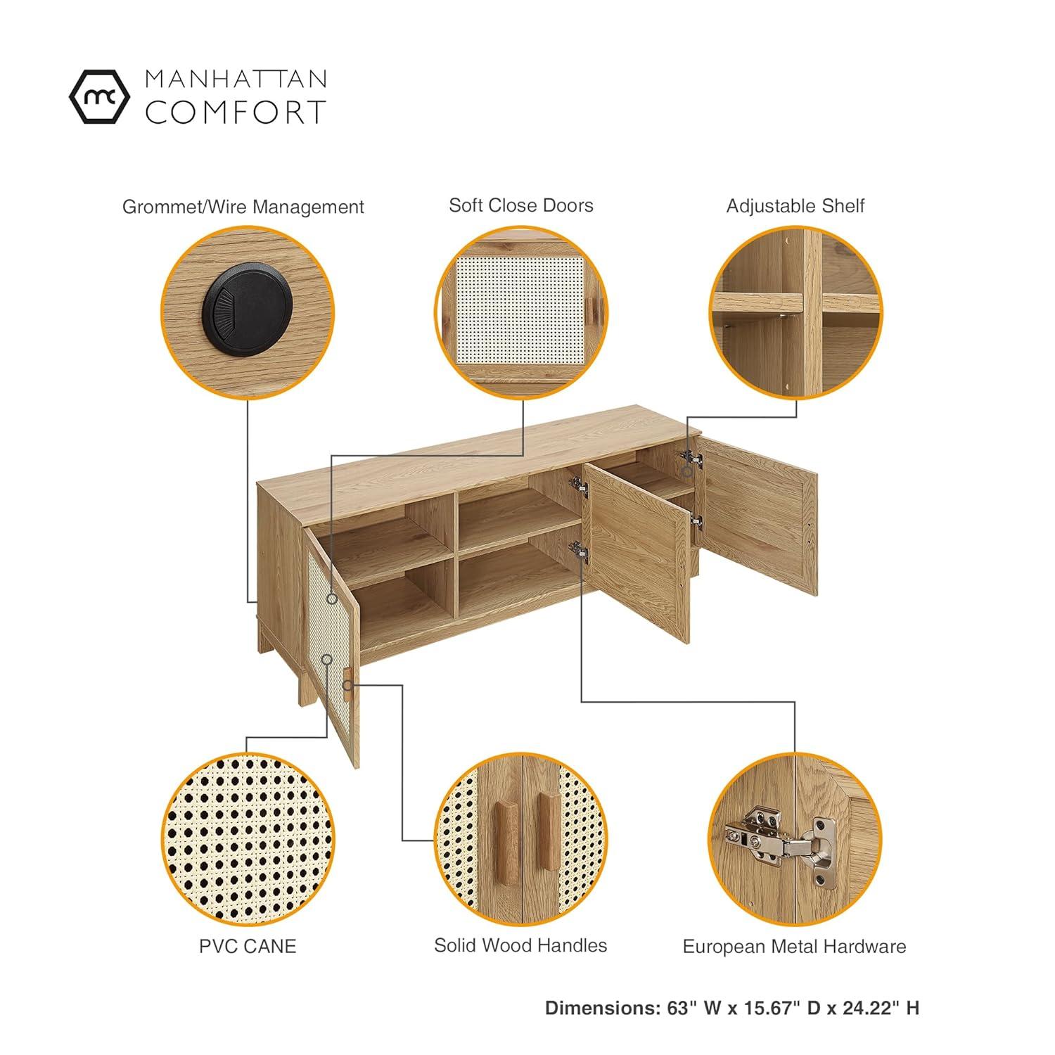 Manhattan Comfort Sheridan Modern 6 Shelf Cane TV Stand for TVs up to 55" Natural: Media Console with Cable Management