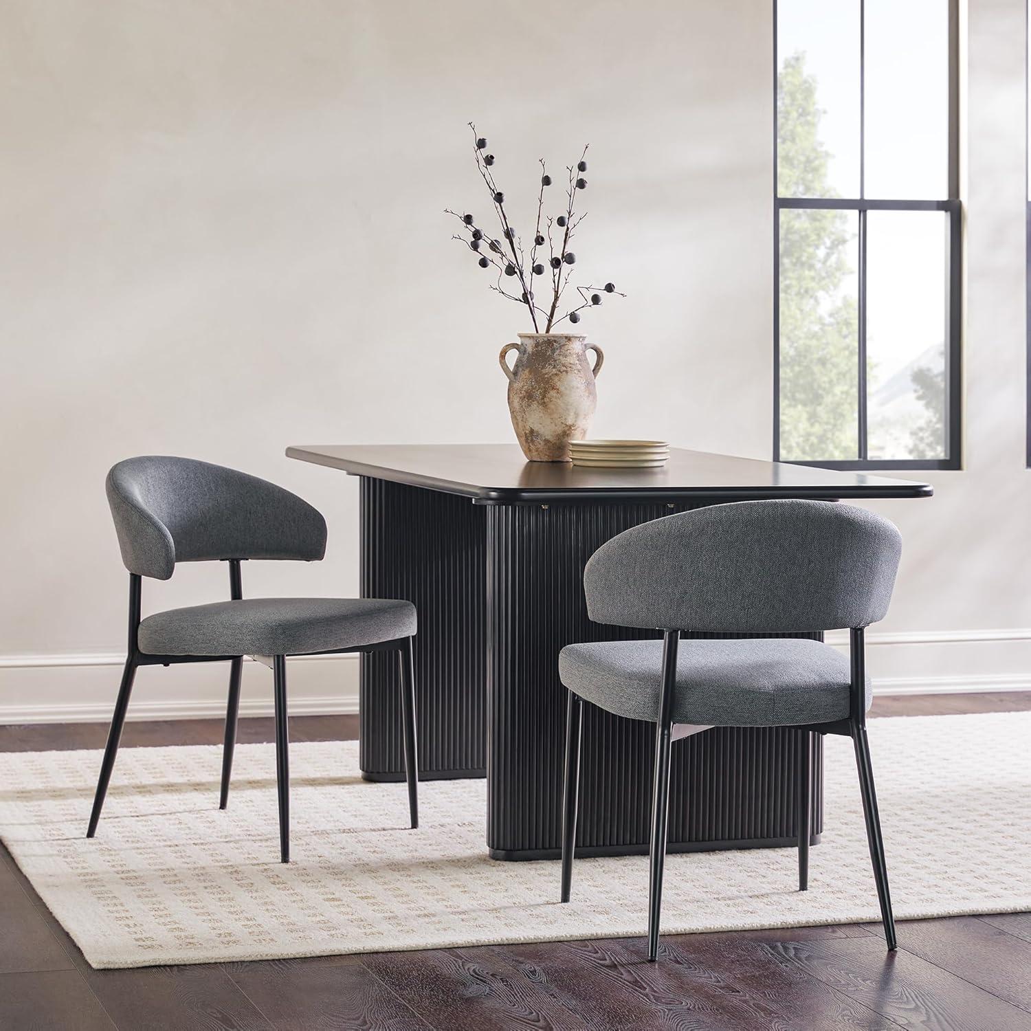 Walker Edison Modern Curved Back Upholstered Dining Chair, Set of 2, Charcoal