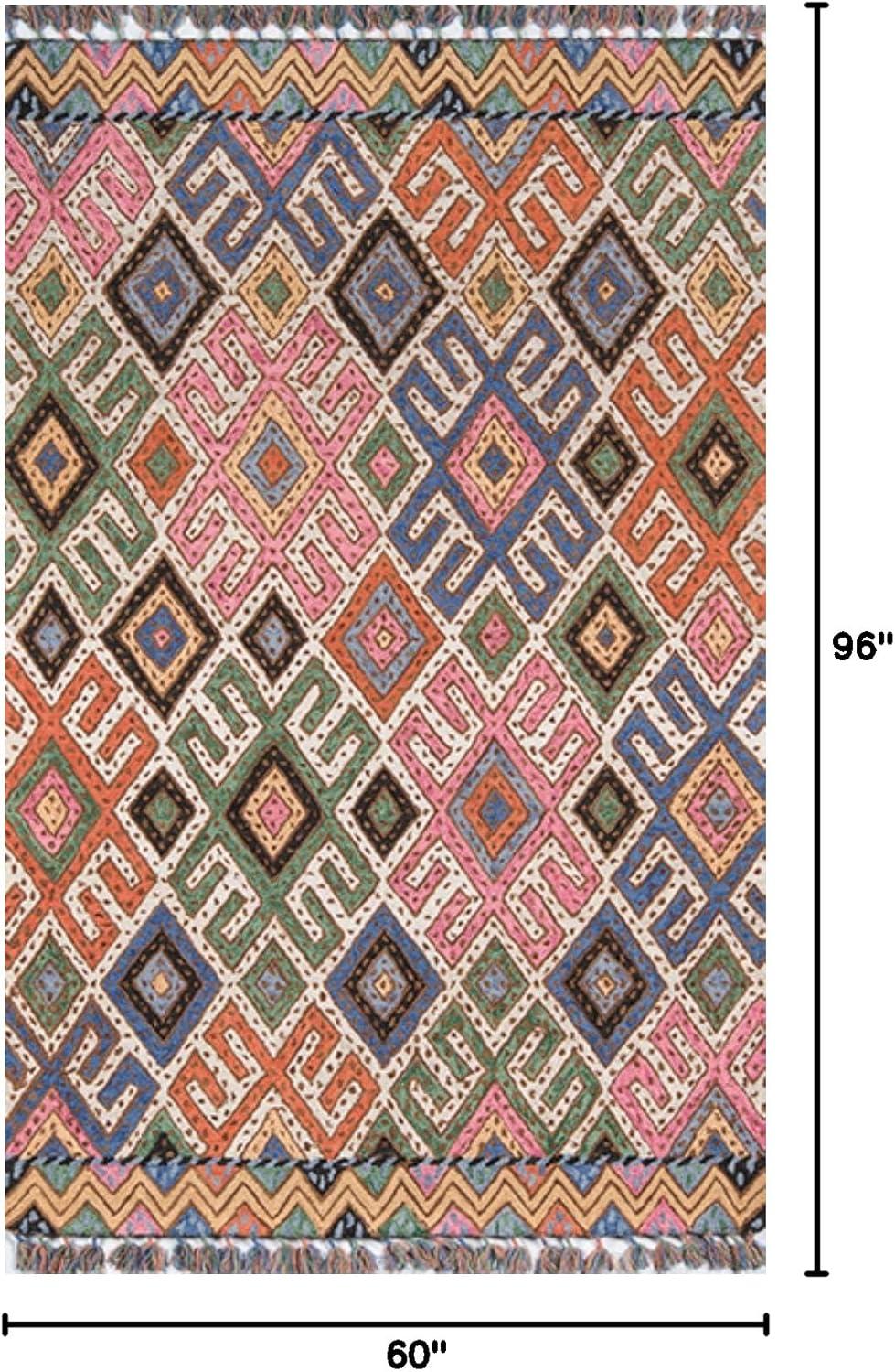 Momeni 5'x8' Geometric Tufted Area Rug: Wool, Multicolor, Contemporary, Handmade, Low Pile, Indoor Use