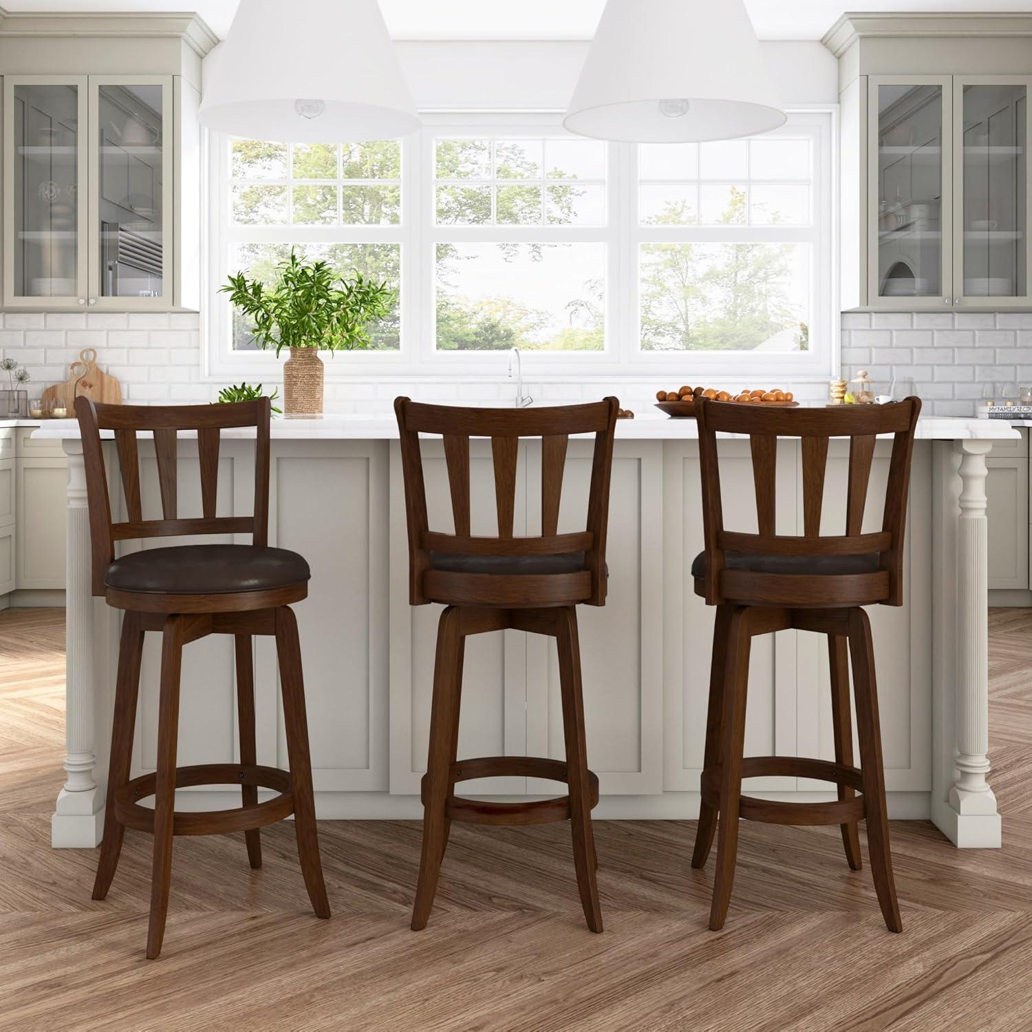 29.5" Presque Isle Swivel Barstool Cherry/Brown - Hillsdale Furniture: Padded High-Back with Footrest