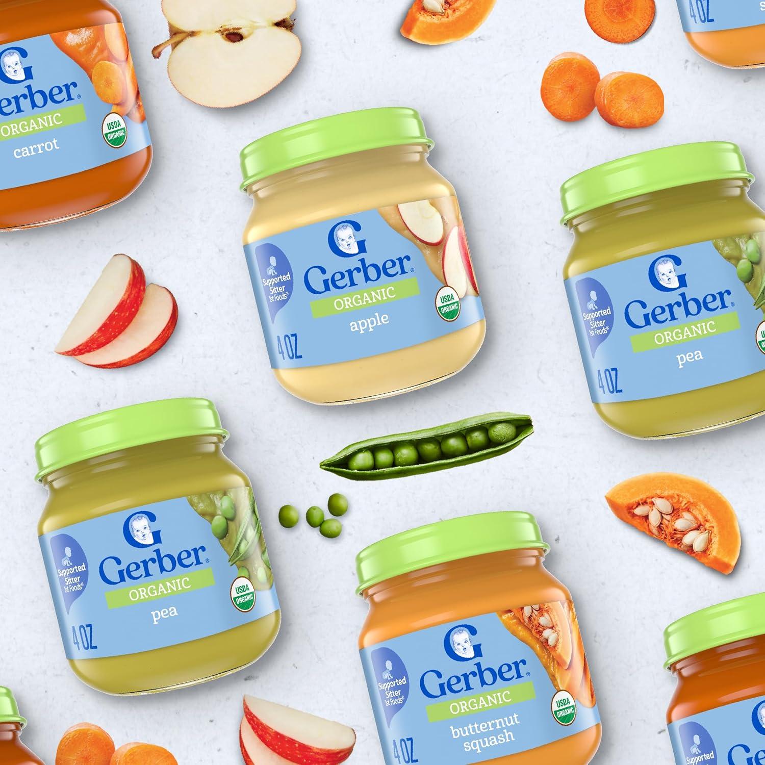 Gerber Stage 1 Baby Food, Organic Carrot Jar, Carrot Puree, Non-GMO, Vegetable Baby Food, Puree Jars Glass, 10-pack