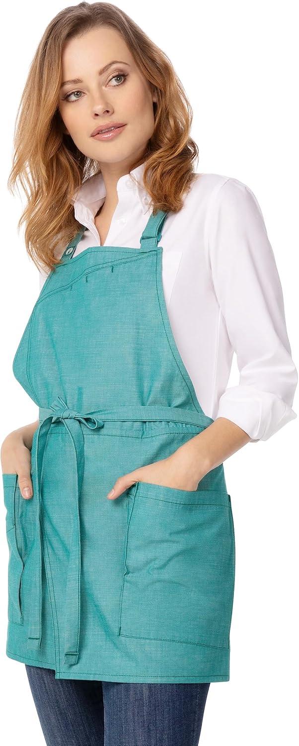 Jade Green Cotton Unisex Short Bib Apron