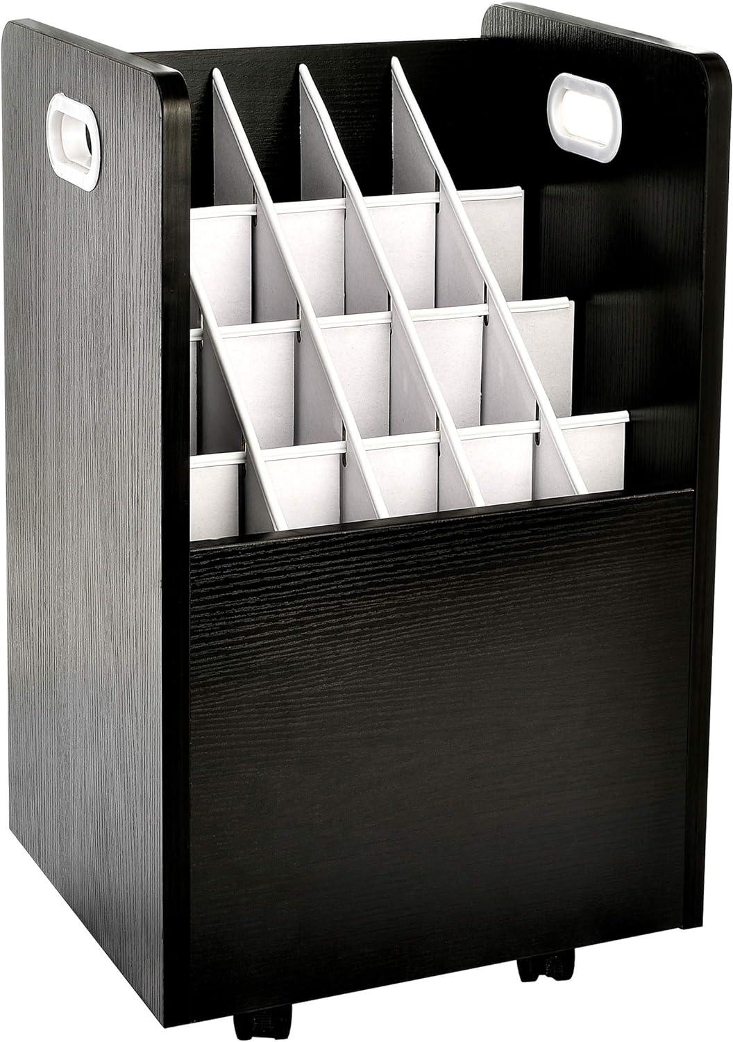 Black Mobile Wood Roll File with 20 Compartments