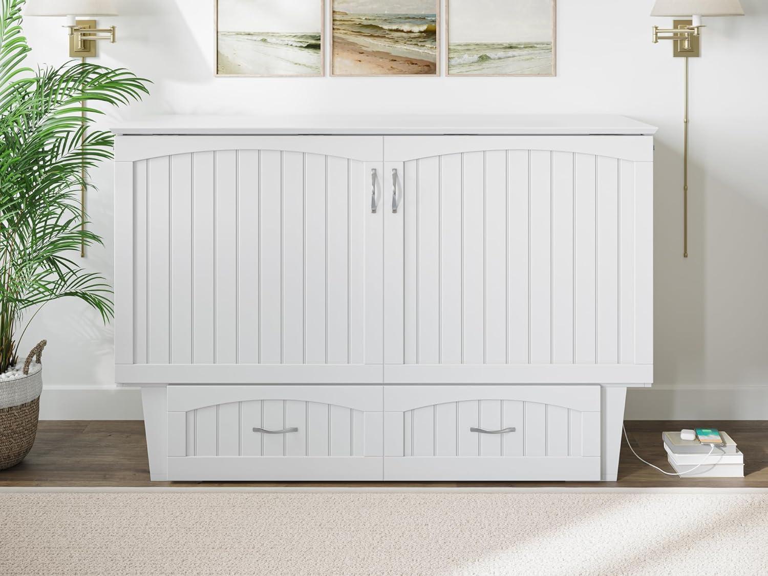 Queen Nantucket Murphy Bed Chest USB Turbo Charger White - AFI