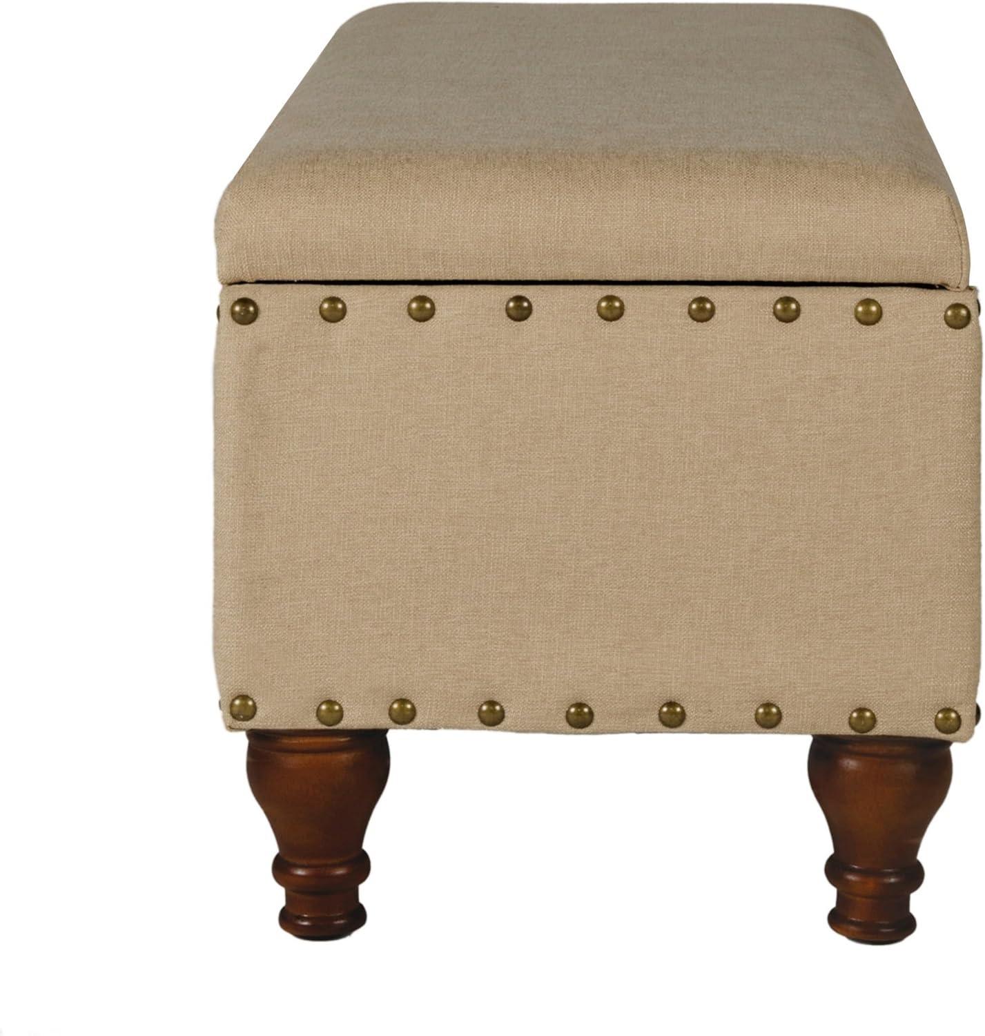 Large Storage Bench with Nailhead Tan - HomePop: Upholstered, Wood Legs, Hinged Lid