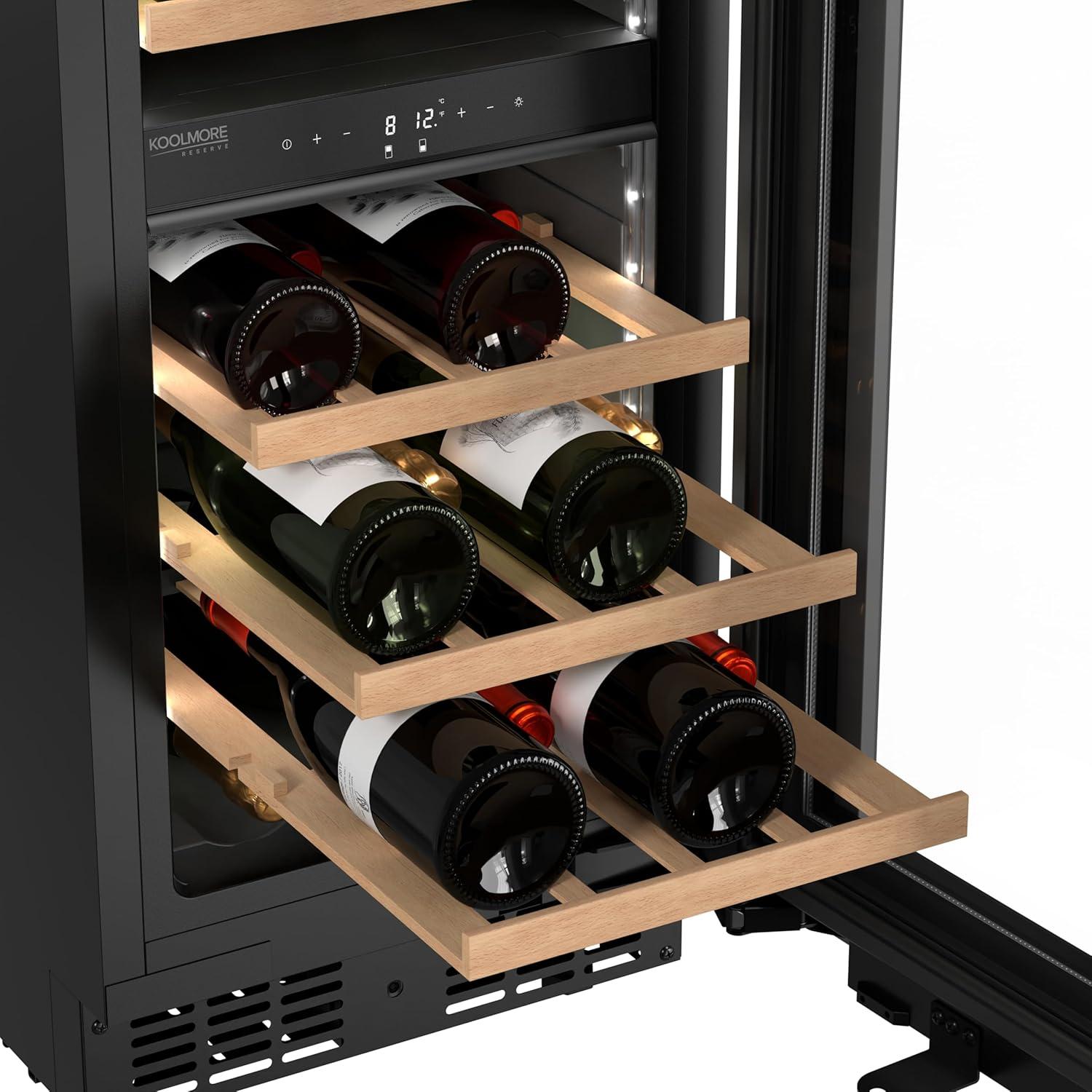 KoolMore KoolMore Reserve 15 in. Under-Counter Panel Ready Dual Zone 23 Bottle Wine Cooler Shelves