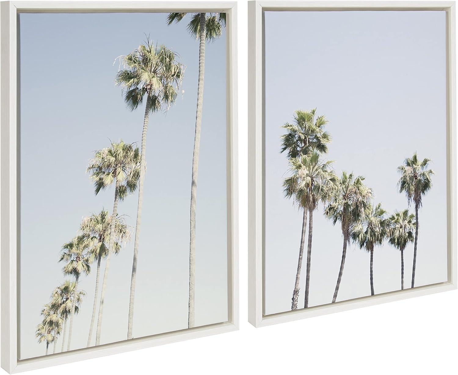 Kate and Laurel Sylvie Palm tree Row and LA Summer Framed Canvas by Caroline Mint, 2 Piece 18x24, White
