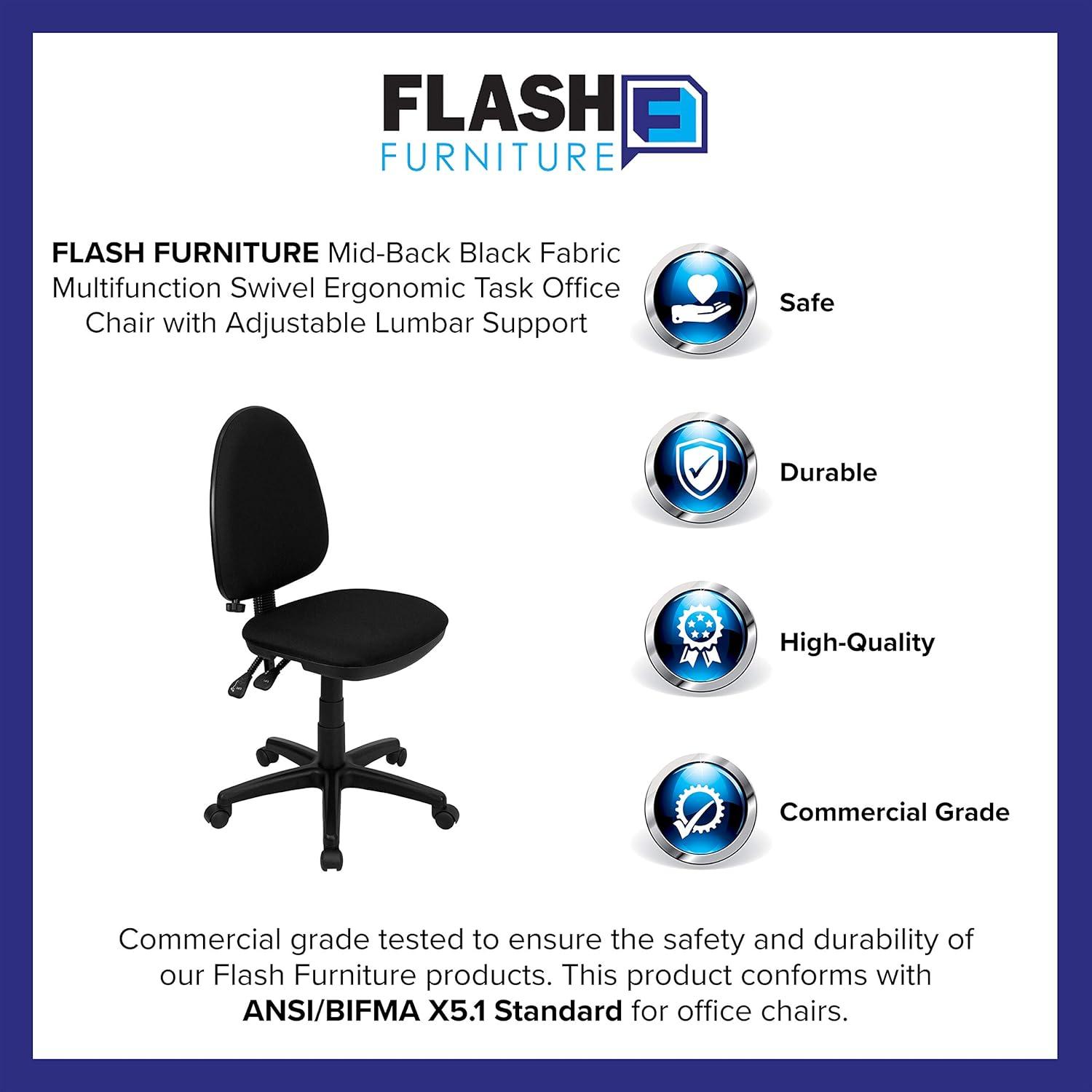 Flash Furniture Mid-Back Fabric Multifunction Swivel Ergonomic Task Office Chair with Adjustable Lumbar Support