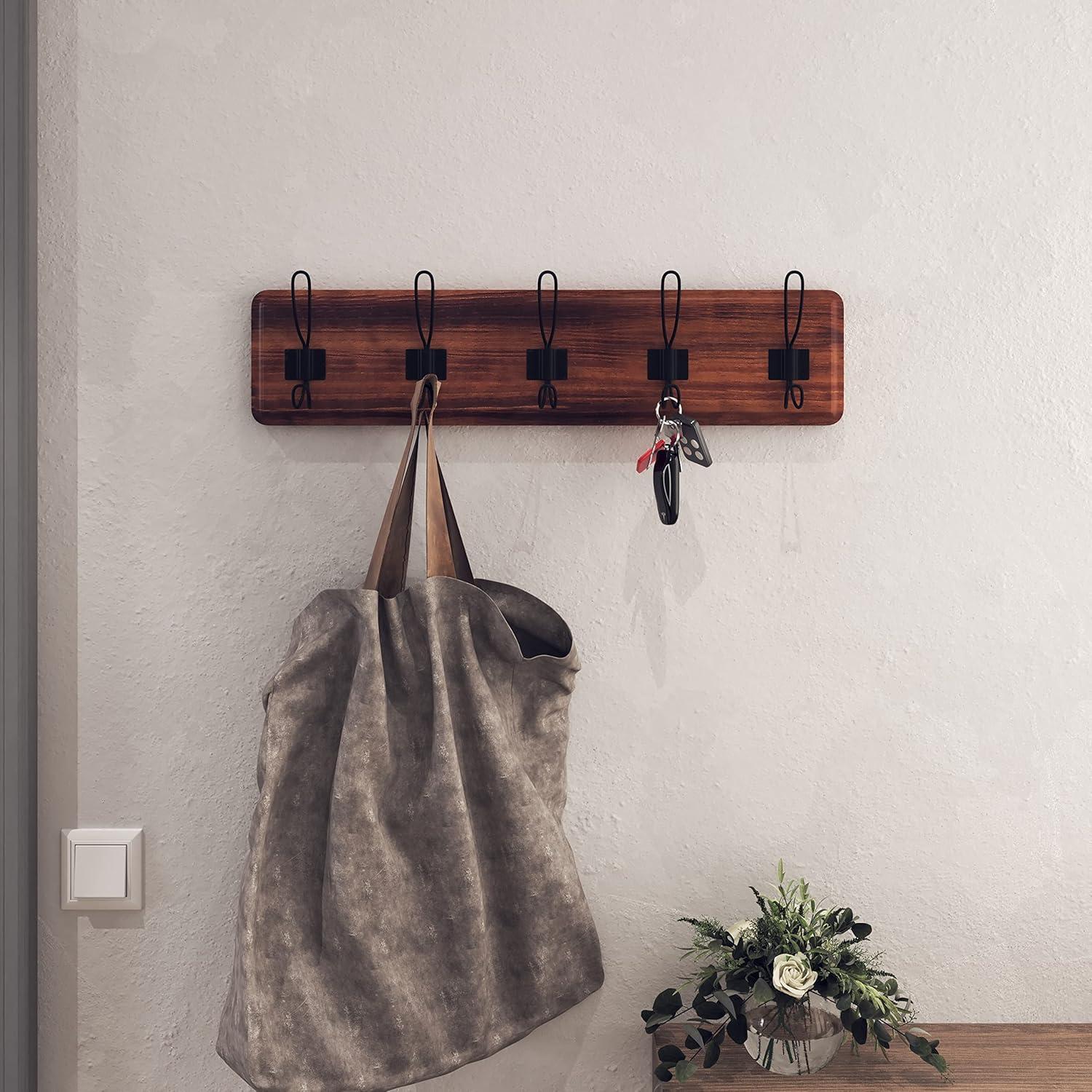 HBCY Creations Rustic Coat Rack with 5 Hooks - Rustic Brown Wall Mount 24" Coat Rack - Solid Pine Wood Entryway Hanger - Farmhouse Coat Rack for Kitchen, Bedroom