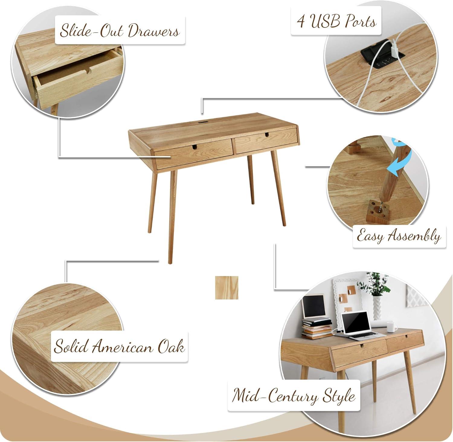 Freedom Desk with USB Ports Made of Solid American Oak