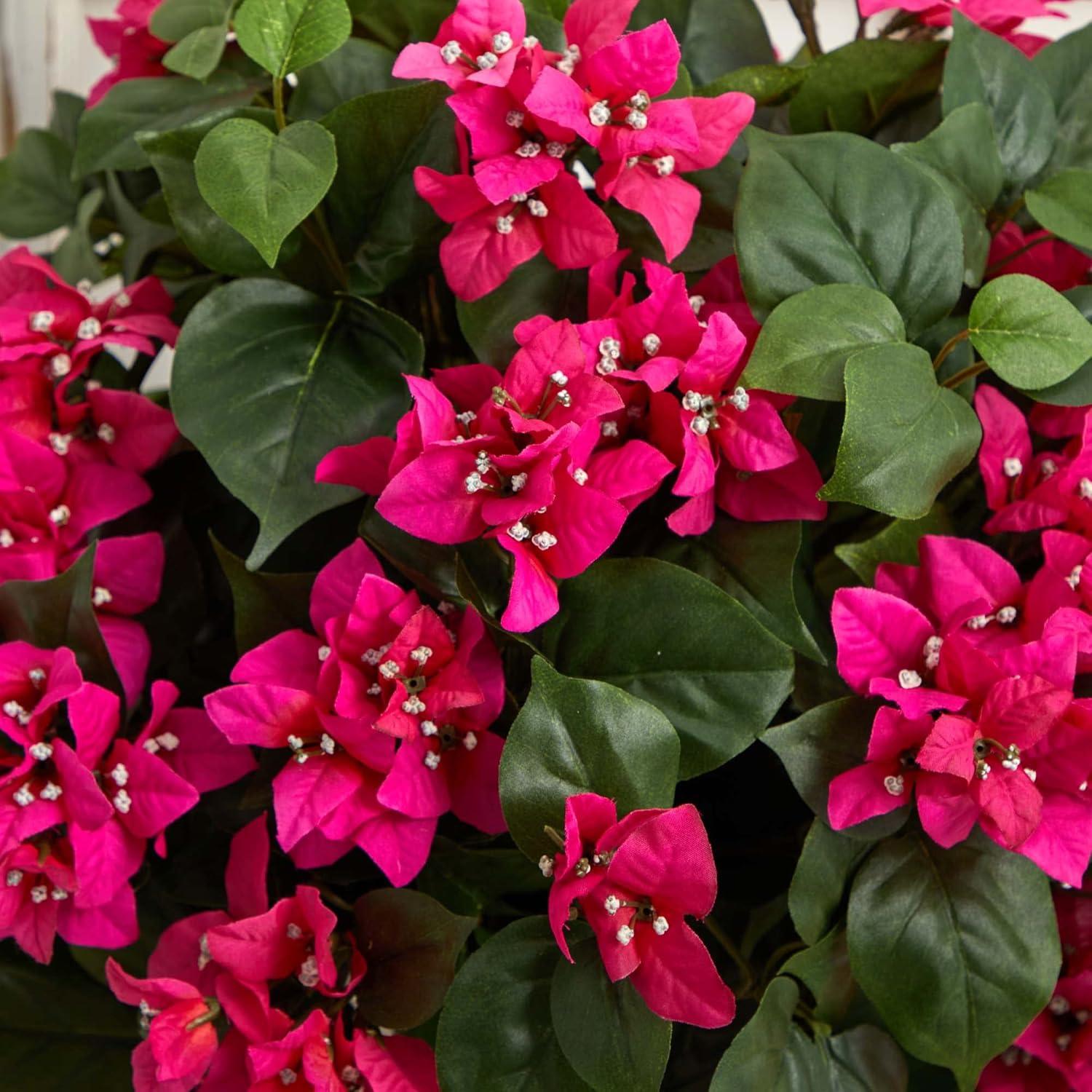 Nearly Natural 31-in Bougainvillea Artificial Plant in White Tower Planter"