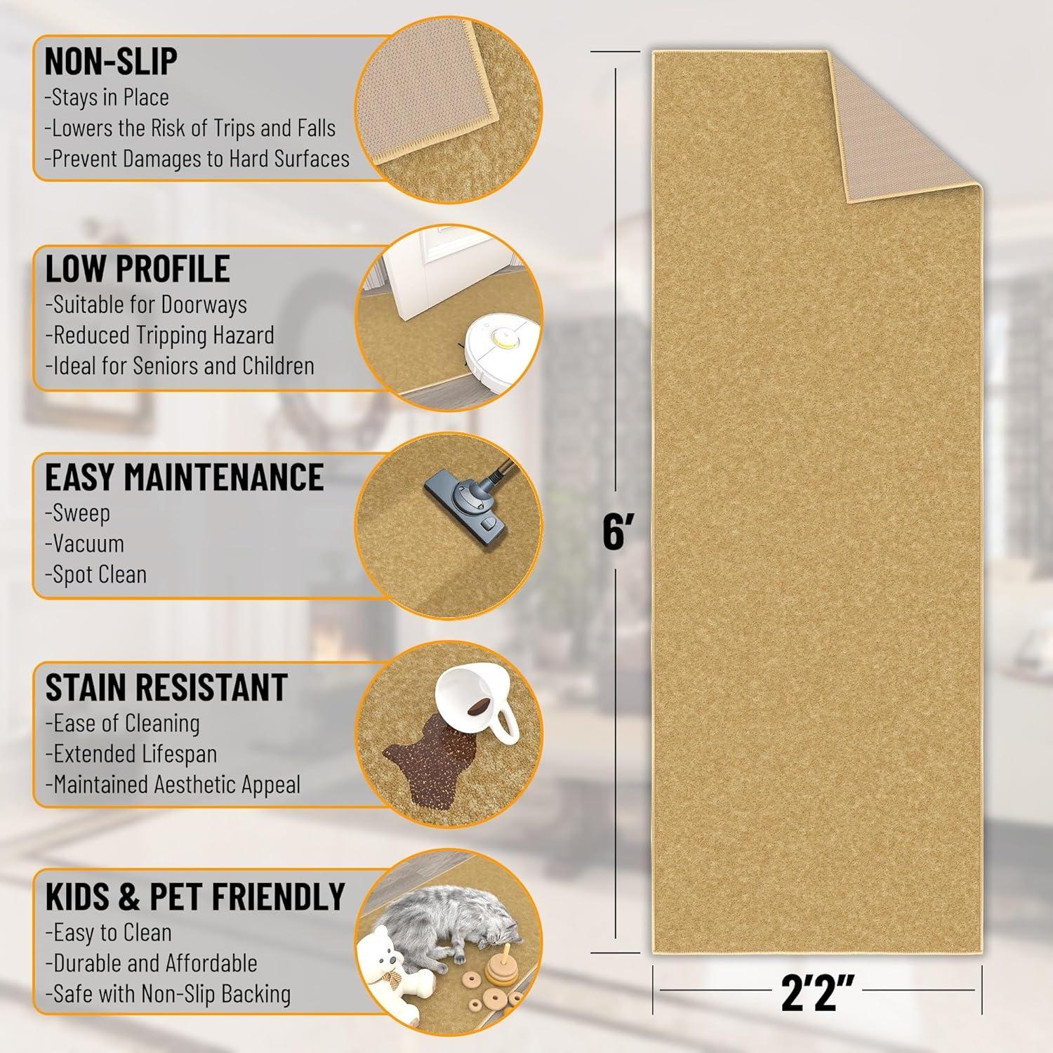 Ottomanson Ottohome Non-Slip Solid Area Rug For Living Room, Hallway Runner, Entryway Rug