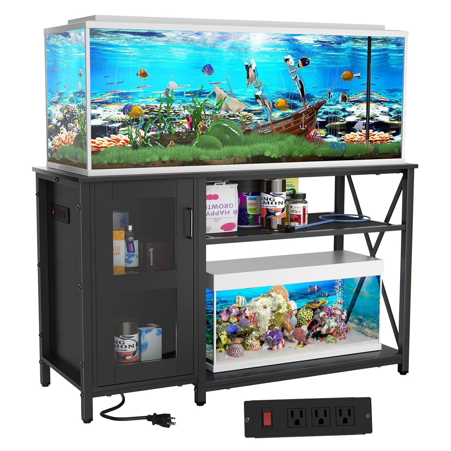 Tucker Murphy Pet™ Fish Tank Stand - 55-75 Gallon Wooden Aquarium Stand With Storage Cabinet For Fish Tank Accessories - 770 LBS Capacity, 51"X19.6"X35"H