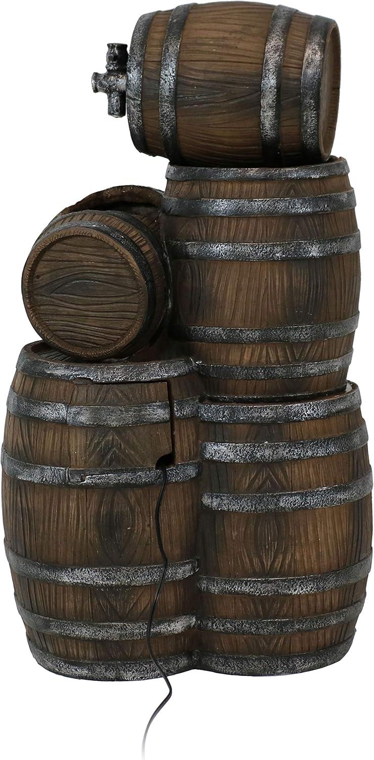Sunnydaze 29"H Electric Polyresin Stacked Whiskey Barrel Outdoor Water Fountain with LED Lights