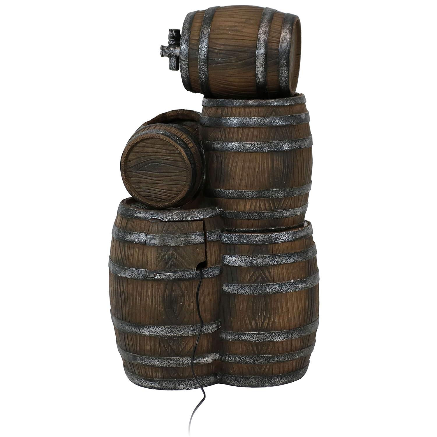 Sunnydaze 29"H Electric Polyresin Stacked Whiskey Barrel Outdoor Water Fountain with LED Lights
