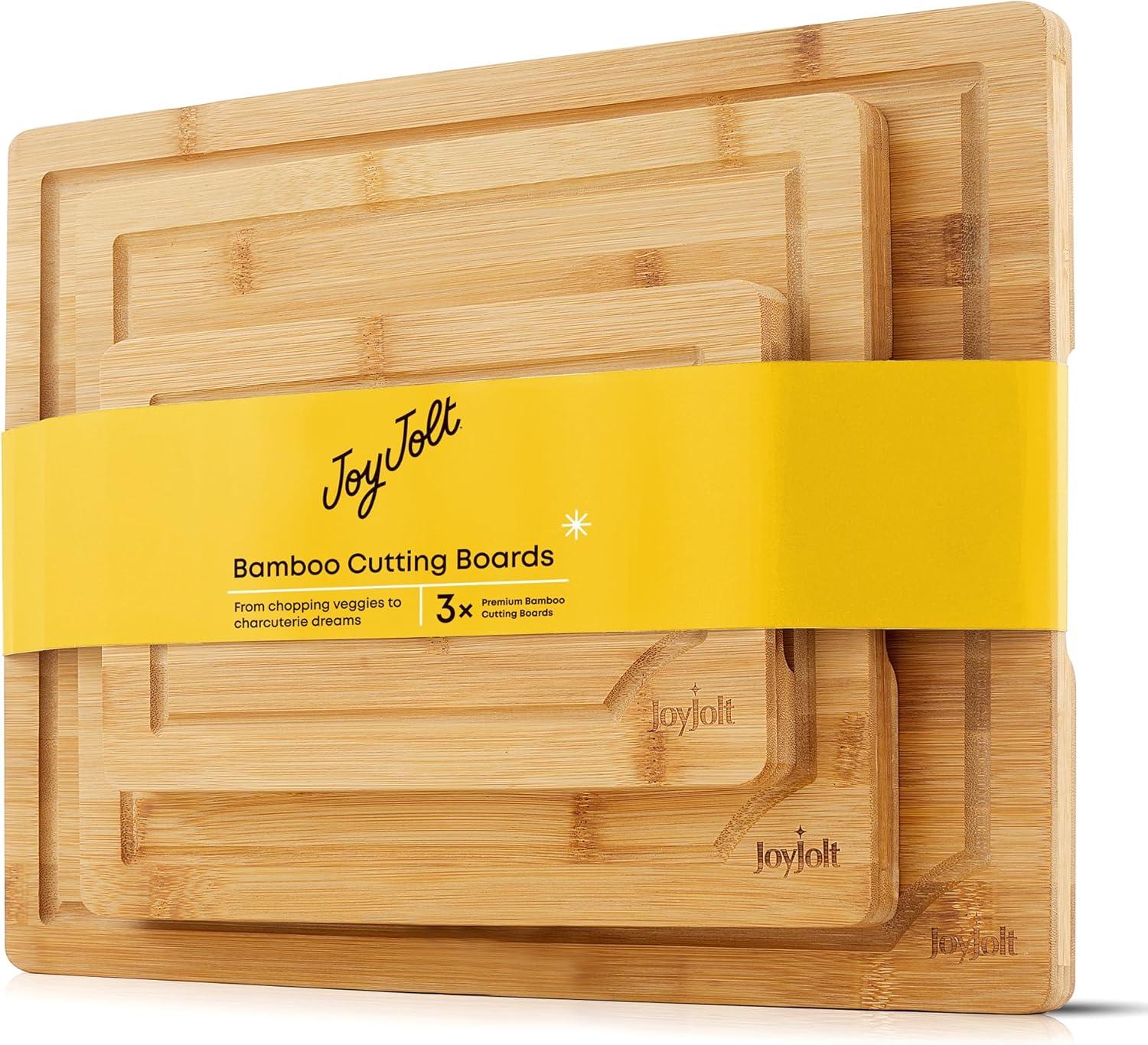 JoyJolt Bamboo 3-Piece Rectangular Cutting Board Set