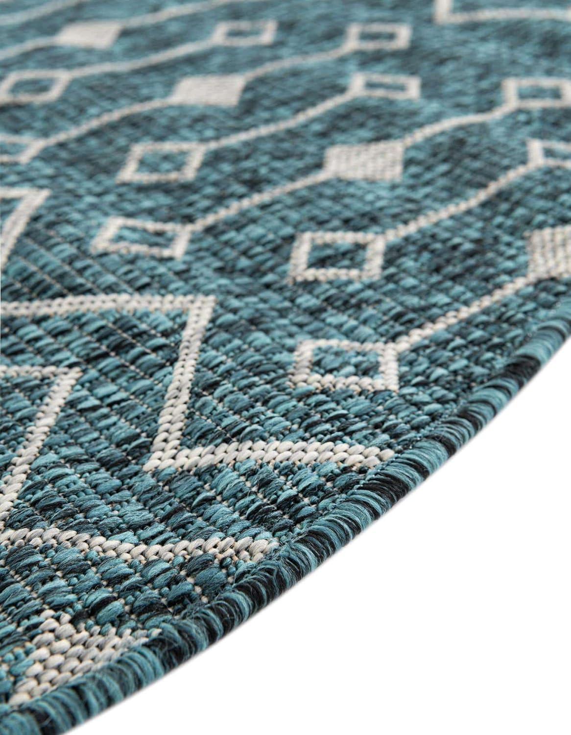 Unique Loom 10' 0 x 10' 0 Round Indoor/Outdoor Trellis Blue Area Rug