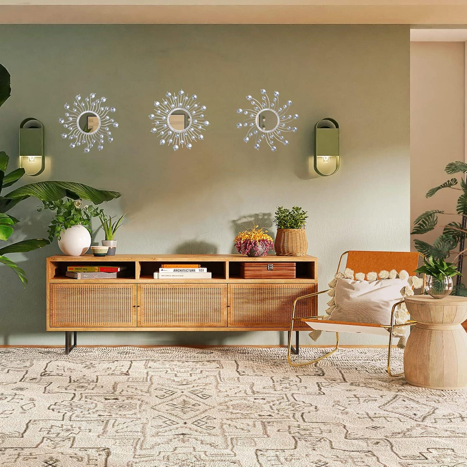 Mirror Wall Decor Metal Sun Mirror Home Decoration Wall Art Decorative Mirror Suitable for Living Room Bedroom Bathroom Entryway