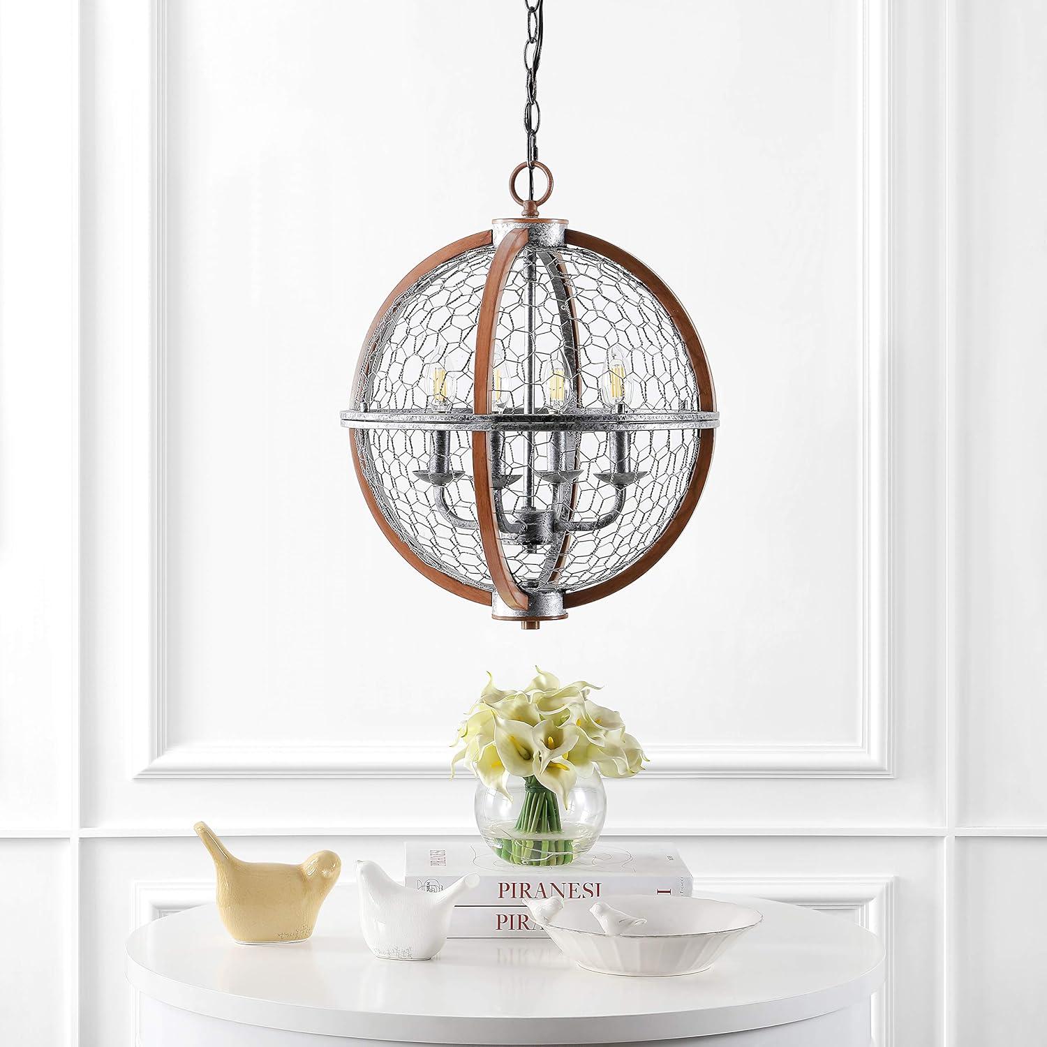 Rustic Silver and Brown Round LED Pendant Light