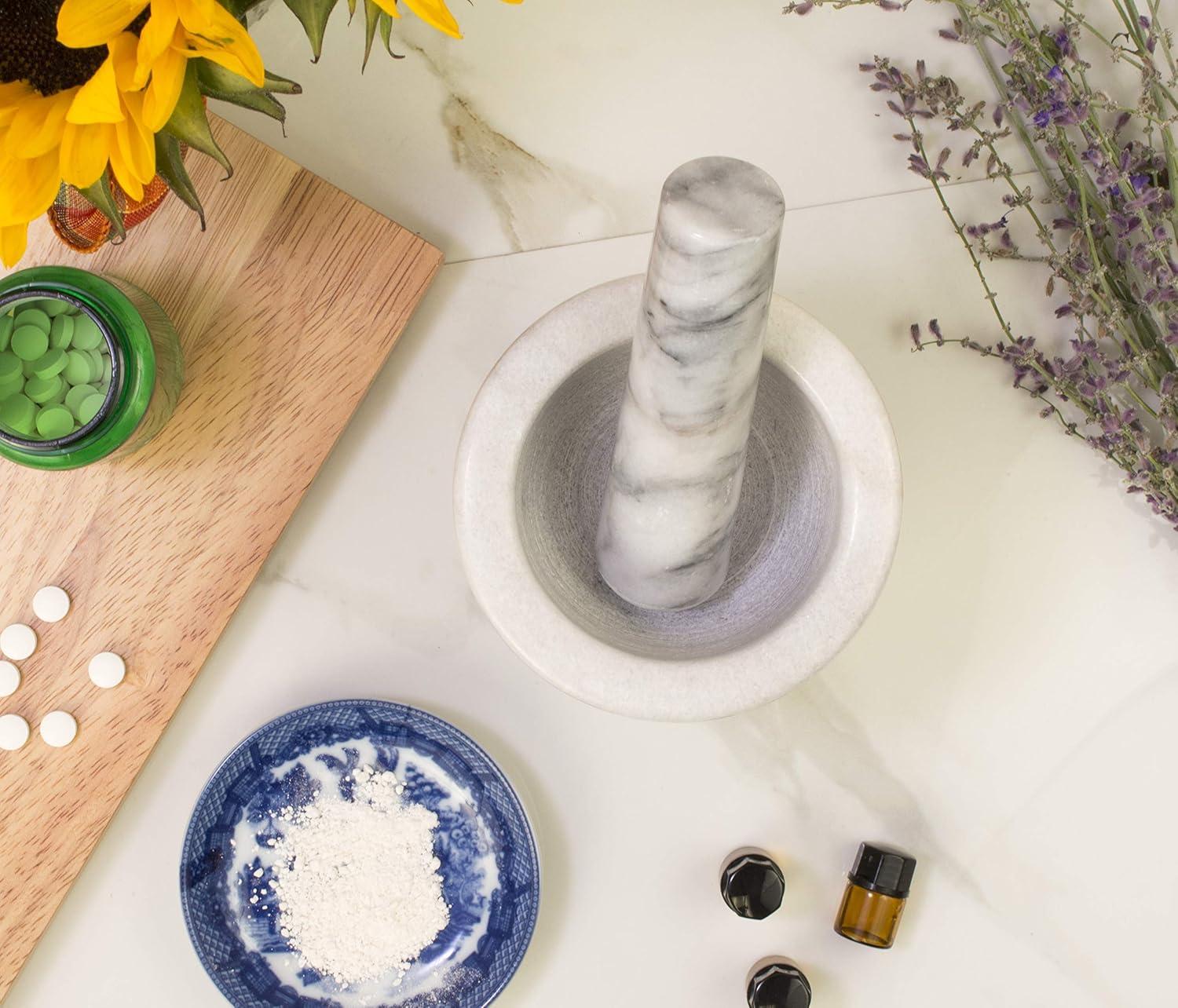 Tall White Carrara Marble Mortar and Pestle Set