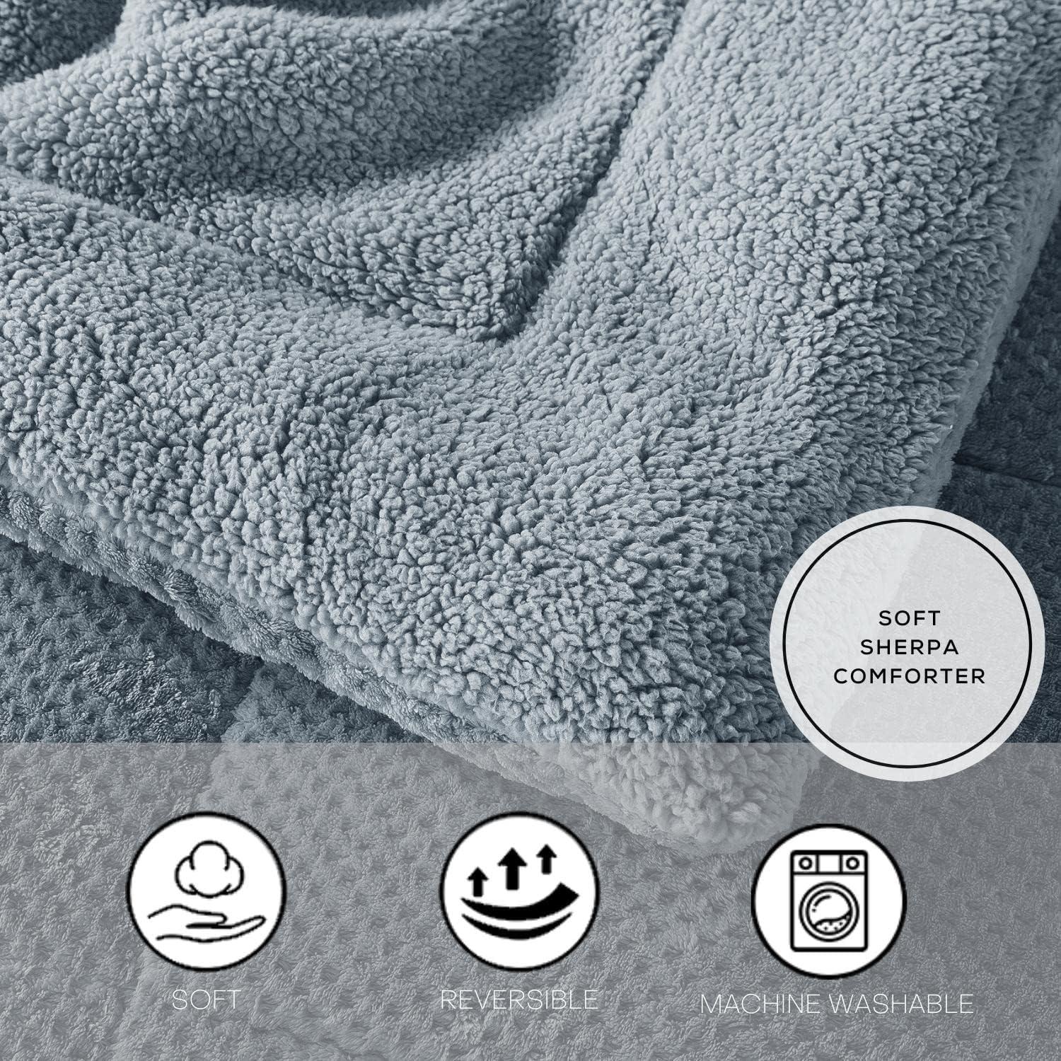 Kasentex Microfiber Reversible Comforter Super Ultra Soft Luxury Plush Sherpa, Machine Washable