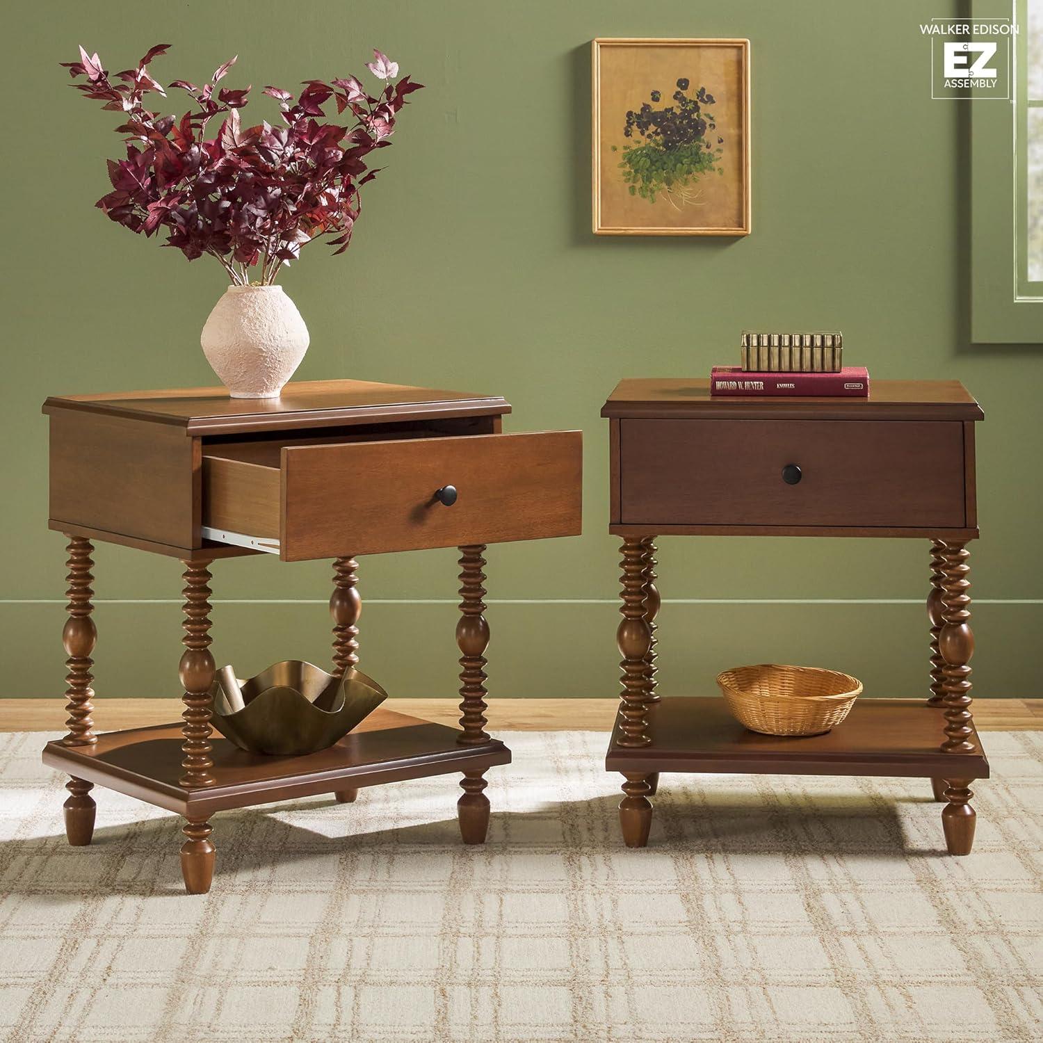 Vivienne Easy Assembly Solid Wood Spindle 1-Drawer Nightstand (Set of 2)