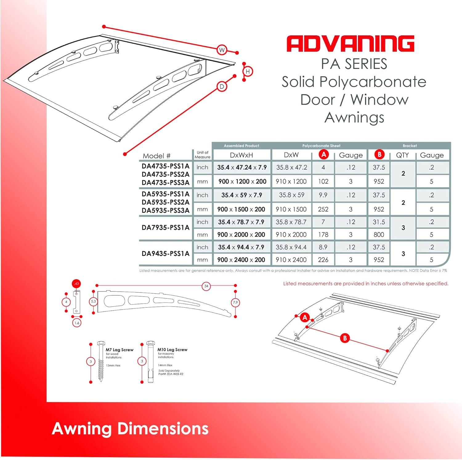Advaning 7.9'' D Polycarbonate Cover Retractable Door / Window Awning
