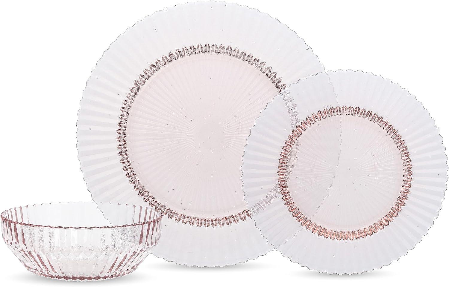 Pink Glass 12-Piece Dinnerware Set - Service for 4